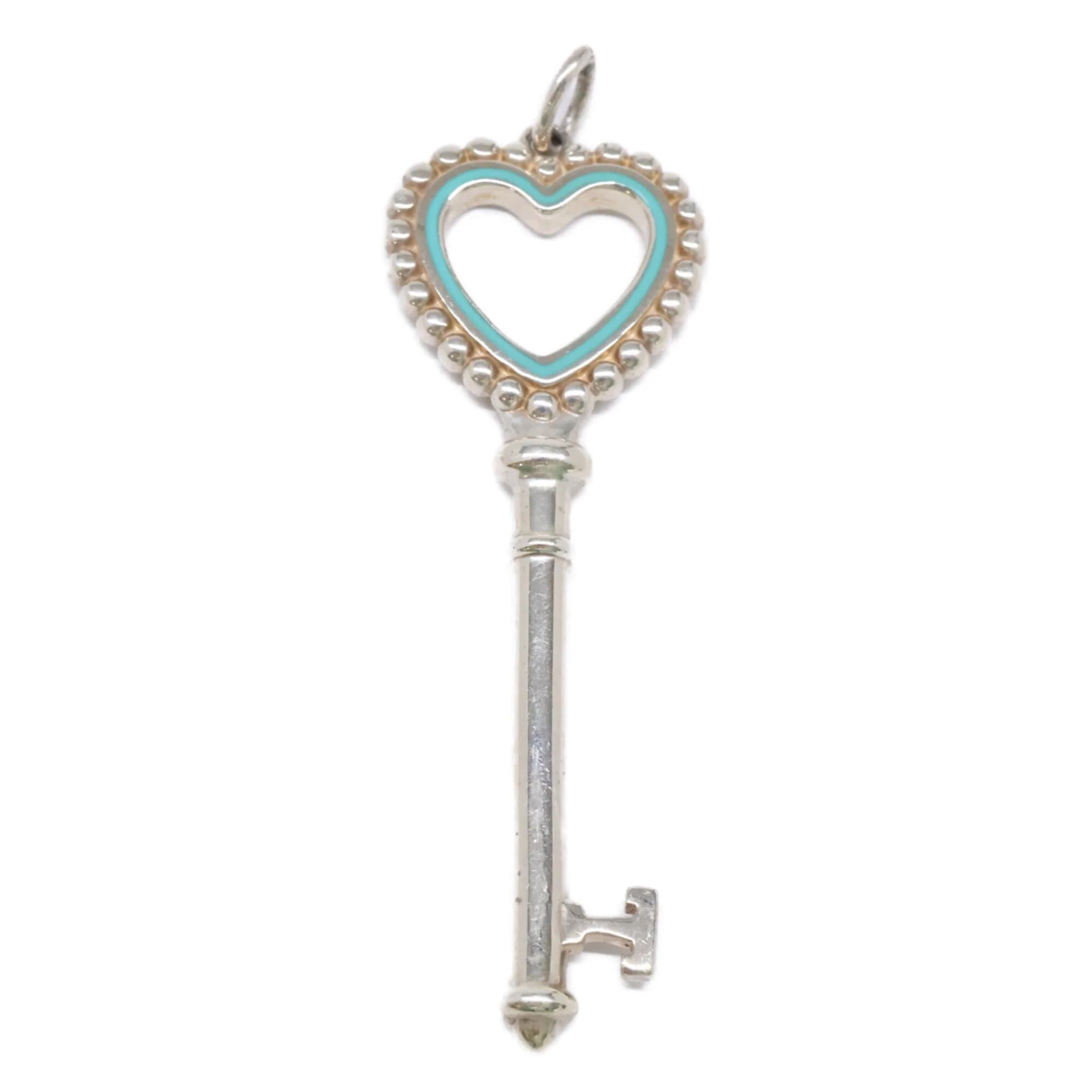 Beaded Blue Heart Pendant Necklace Sterling Silver Large