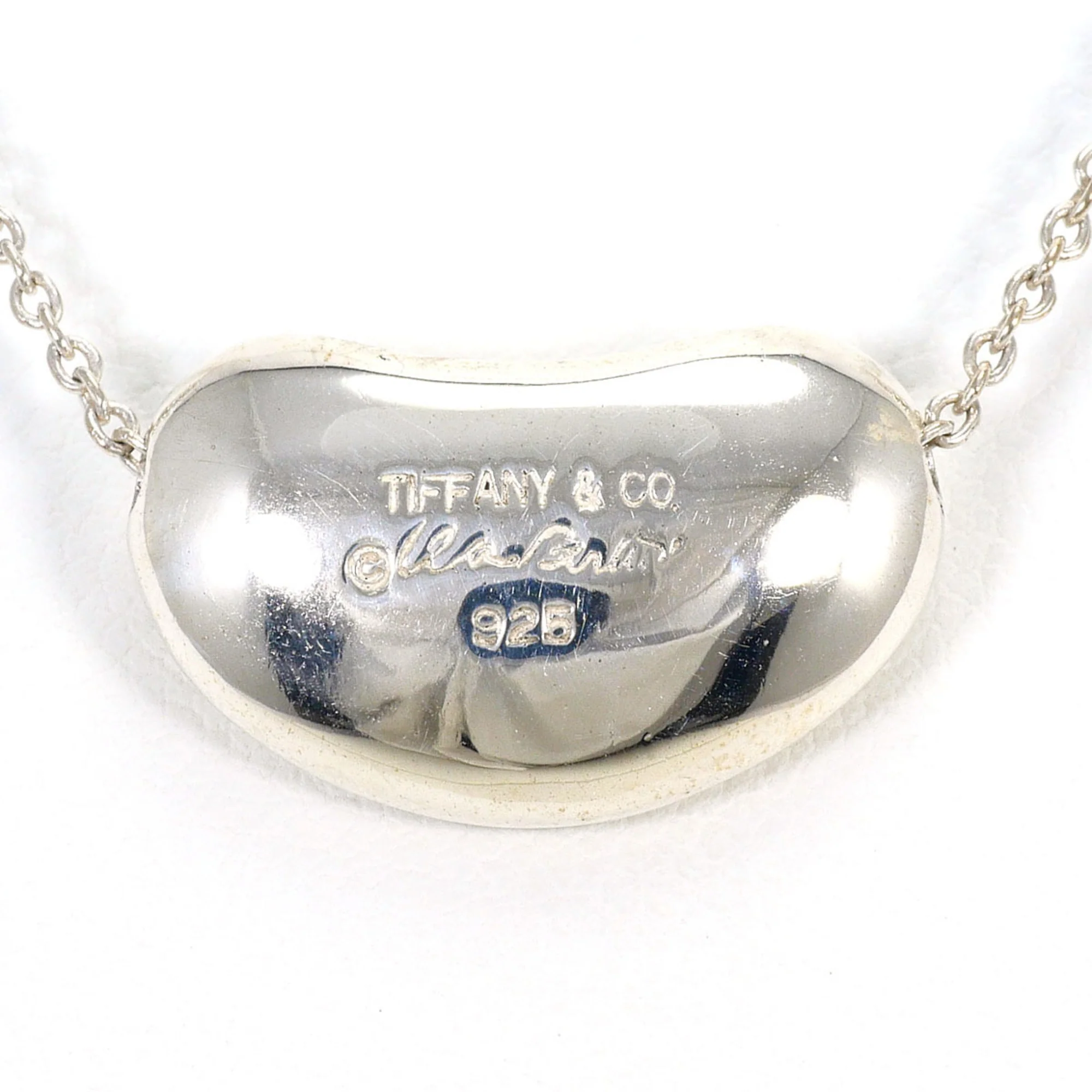 Bean Pendant Necklace Sterling Silver 12mm - Image 3