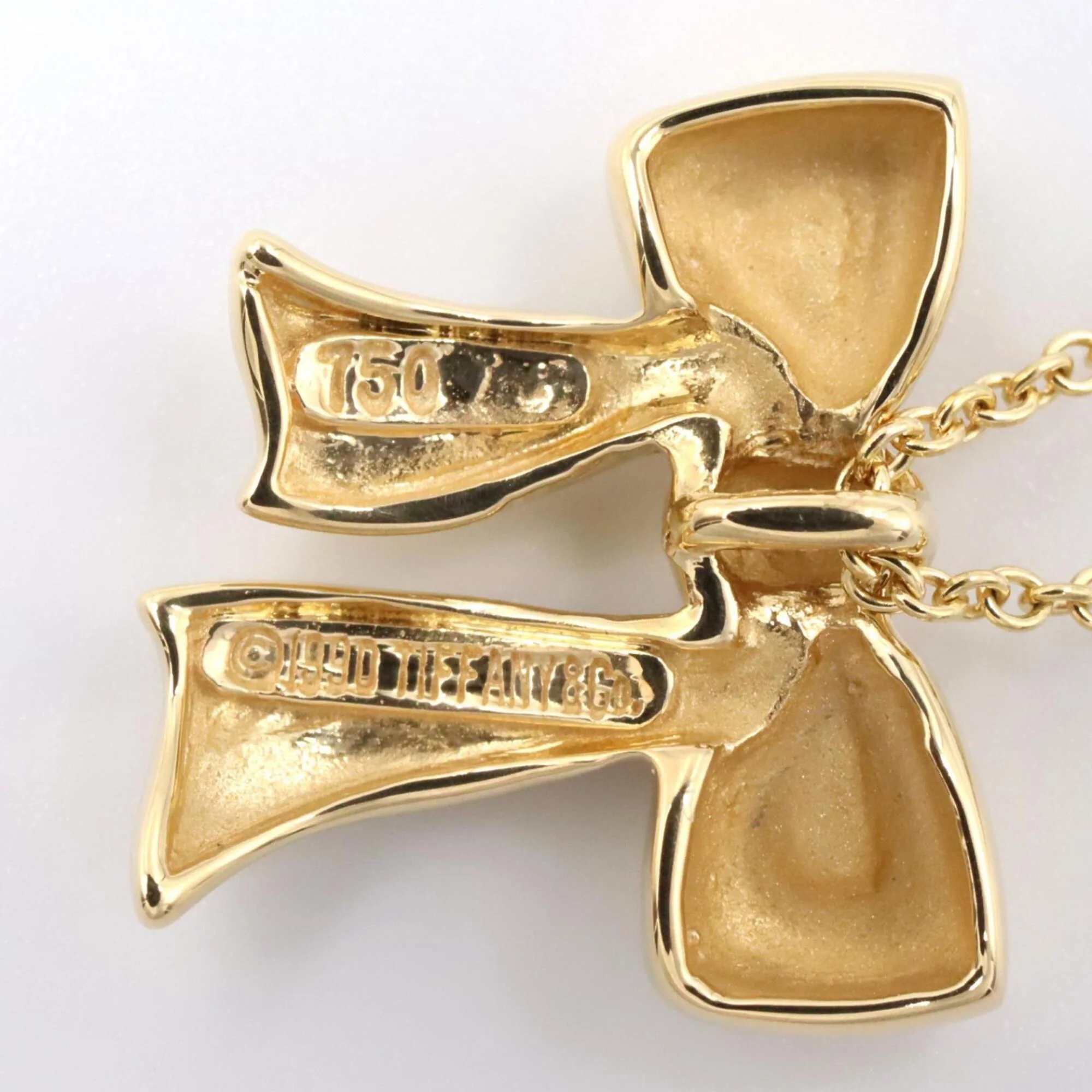 Blue Box Bow Pendant Necklace 18K Yellow Gold - Image 3