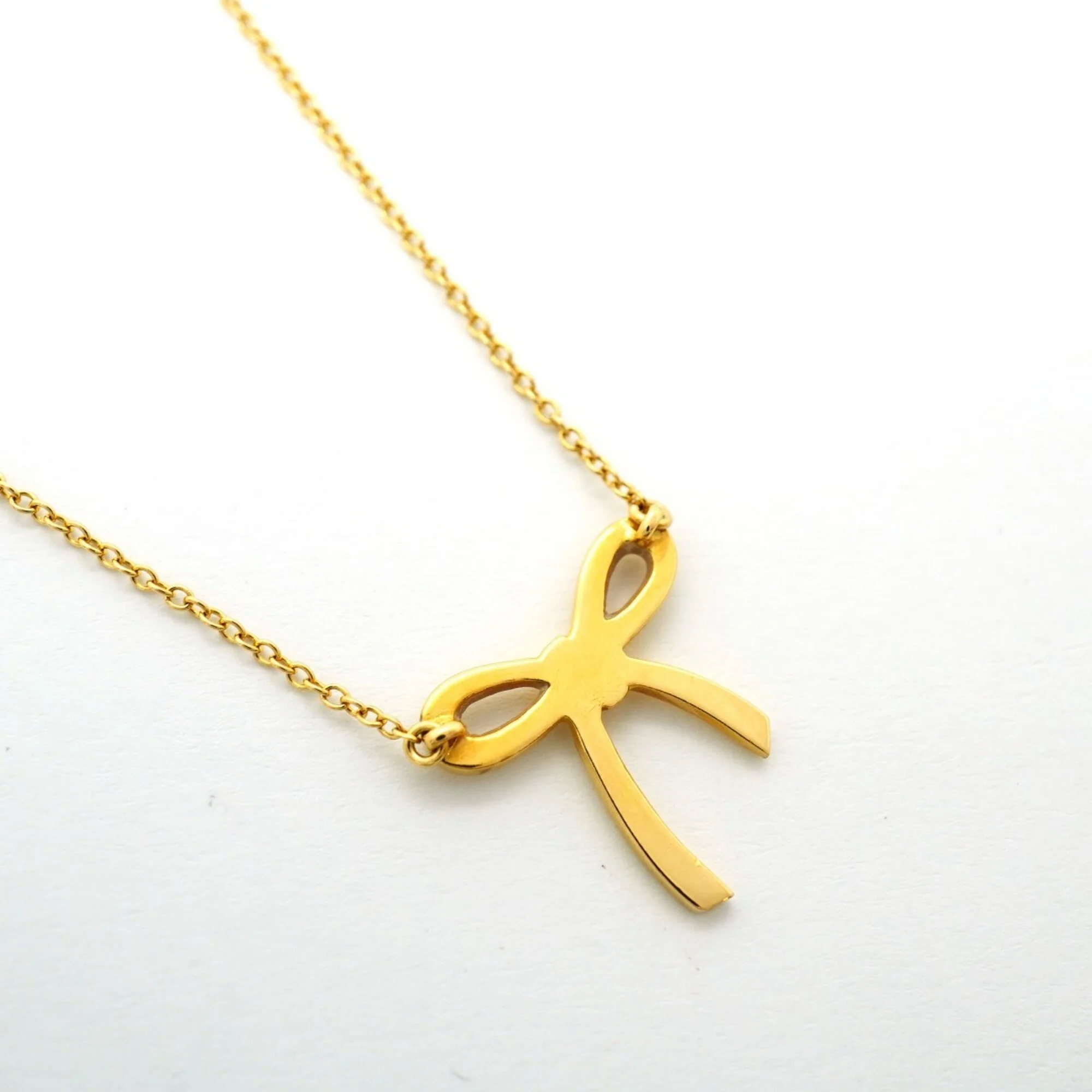 Bow Ribbon Pendant Necklace 18K Yellow Gold - Image 2