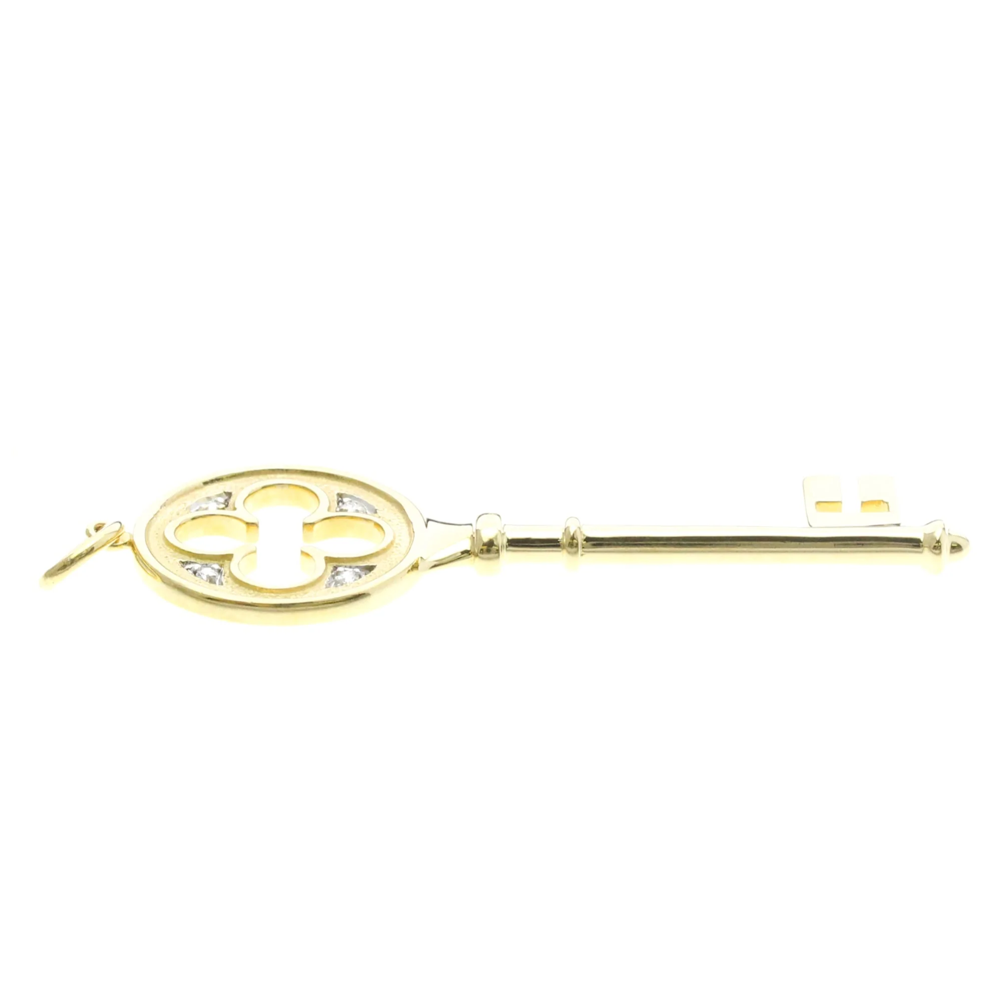 Clover Key Pendant Necklace 18K Yellow Gold with Diamond - Image 5