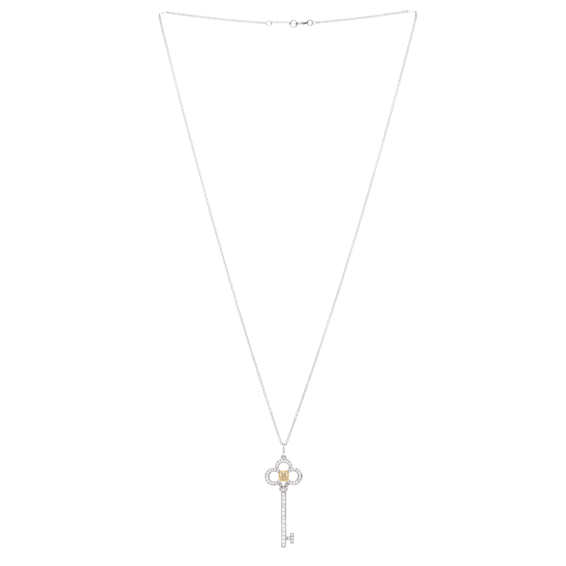 Crown Key Pendant Necklace Platinum with 18K Yellow Gold and White and Yellow Diamonds - Image 2