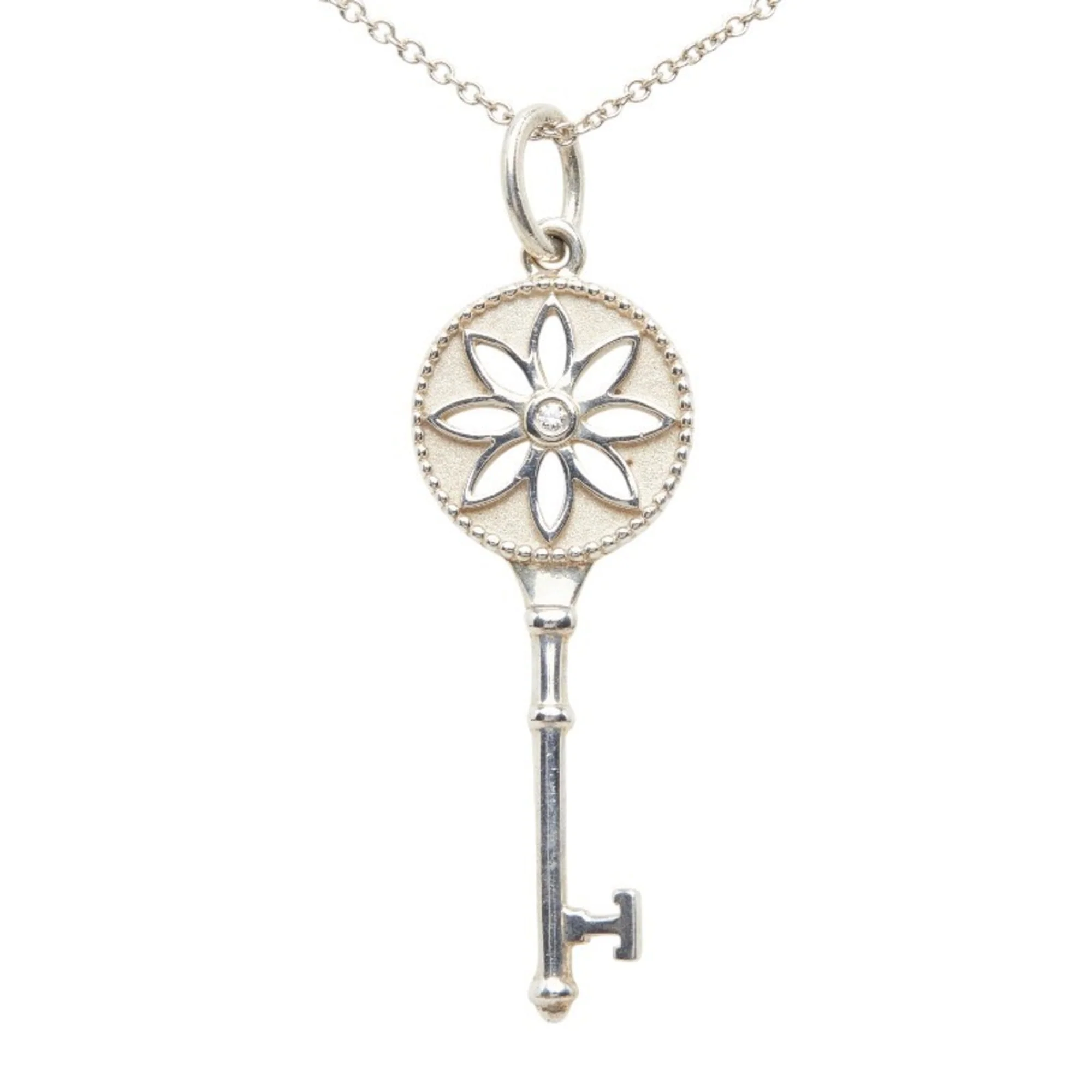 Daisy Key Pendant Necklace Sterling Silver and Diamond - Image 2