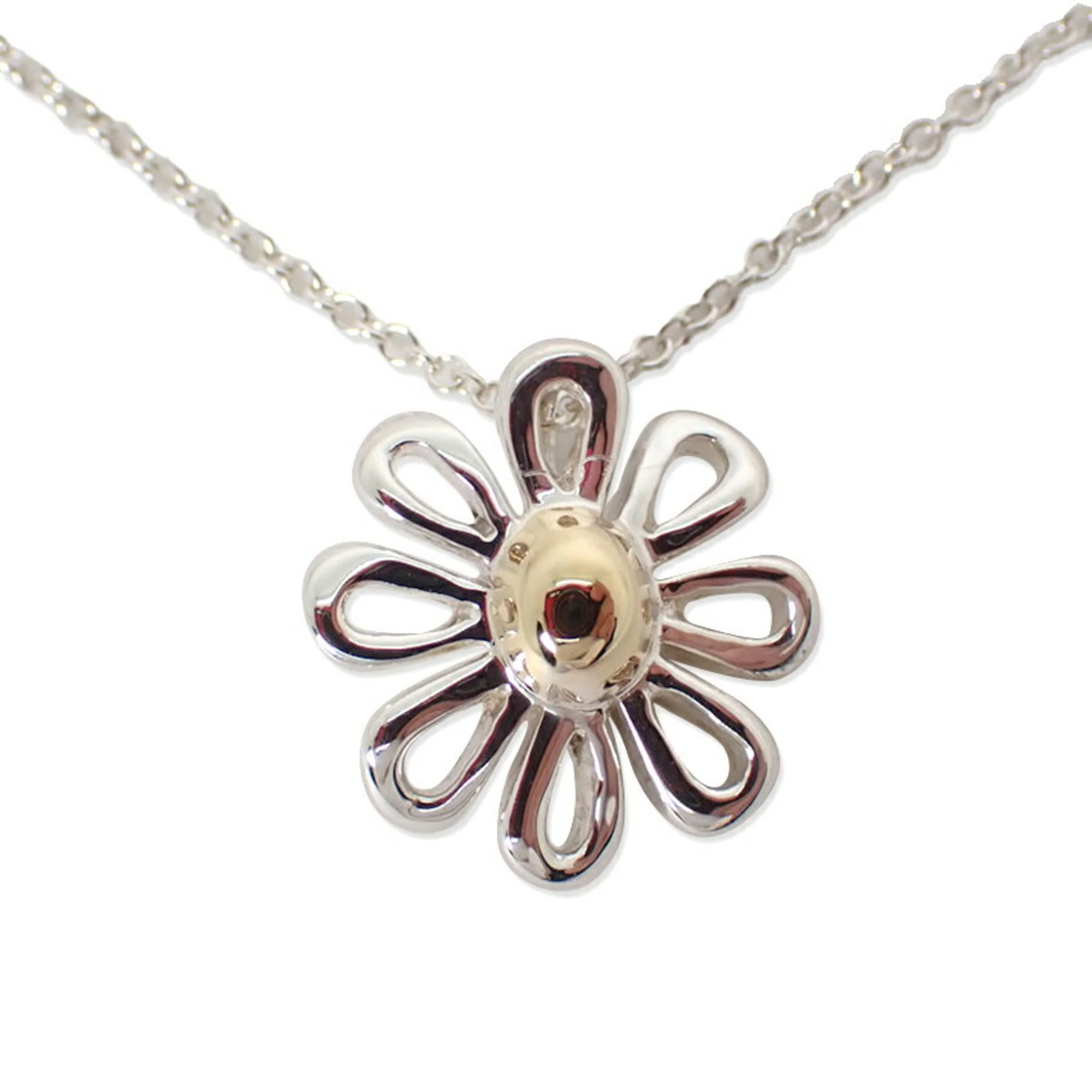Daisy Pendant Necklace Sterling Silver and 18K Yellow Gold - Image 2