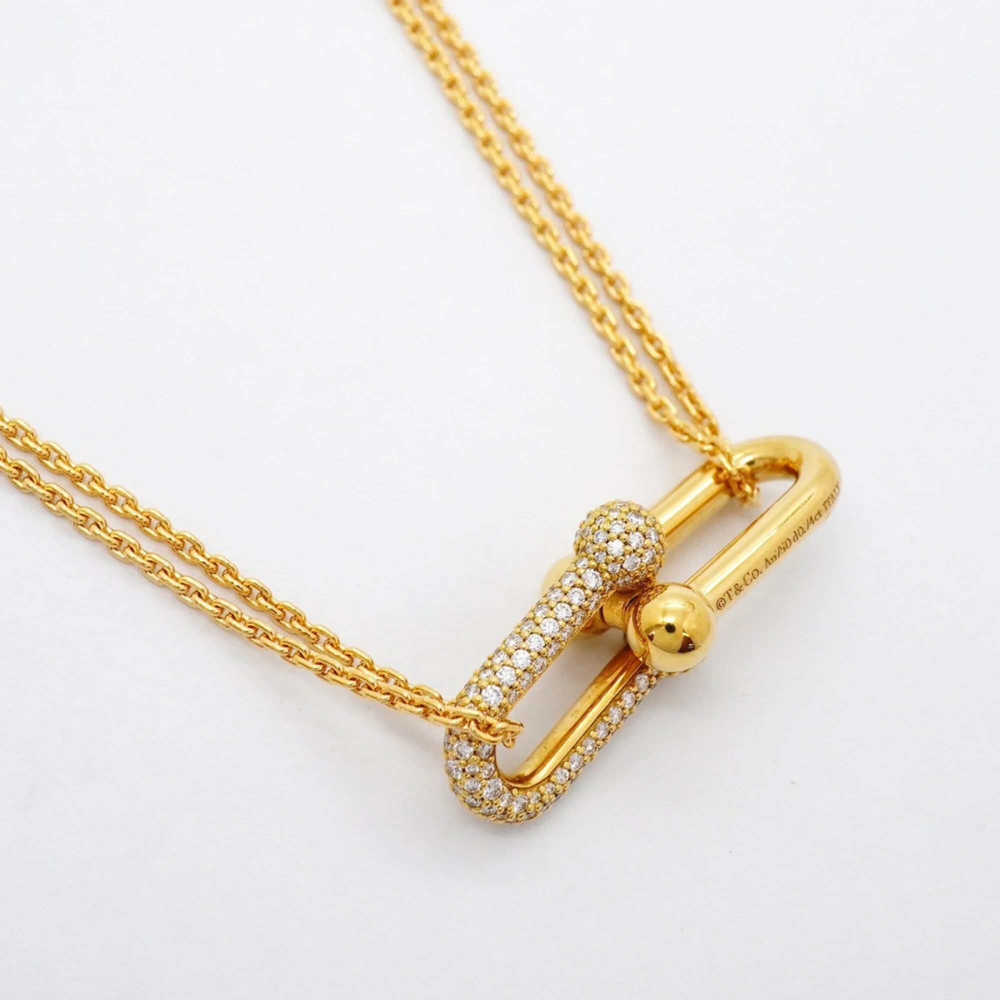 Double Link Pendant Necklace 18K Yellow Gold with Diamond - Image 2