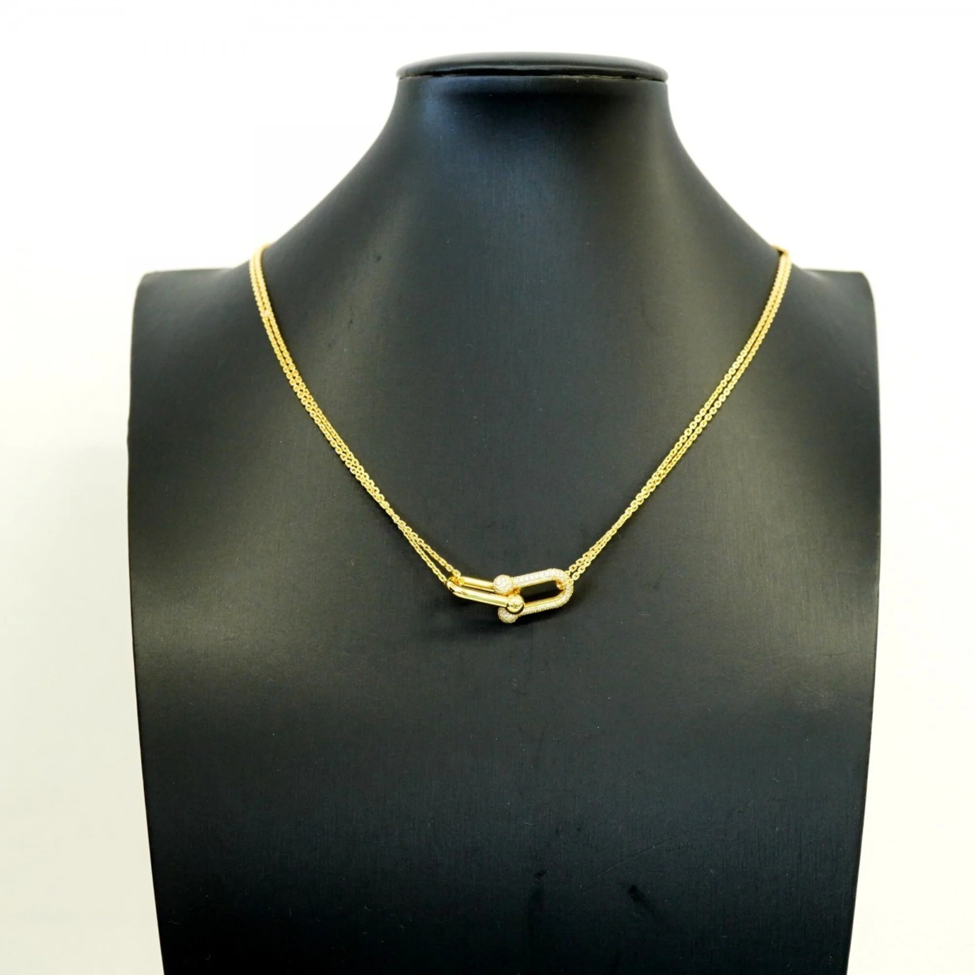 Double Link Pendant Necklace 18K Yellow Gold with Diamond - Image 7