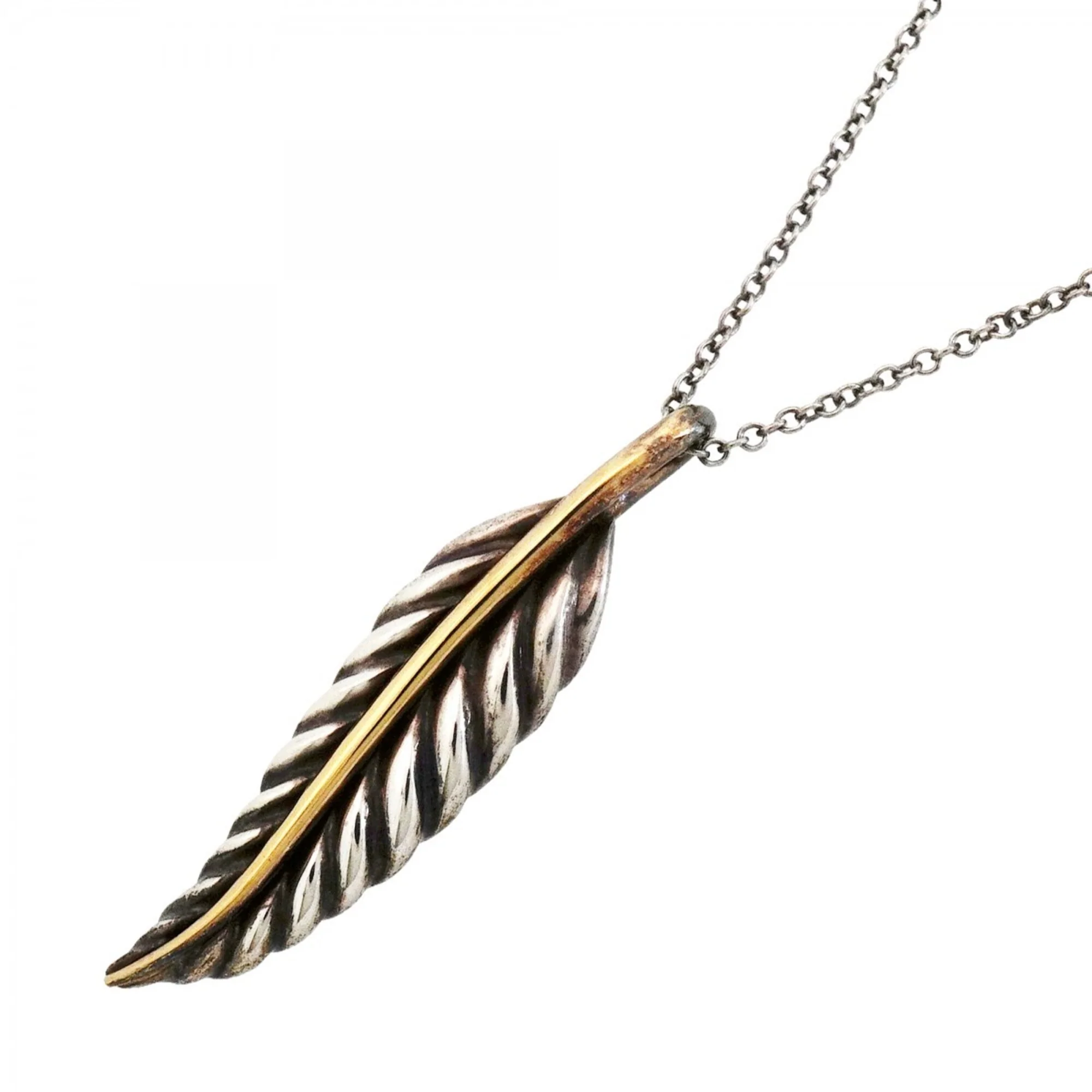 Feather Pendant Necklace Sterling Silver and 18K Yellow Gold