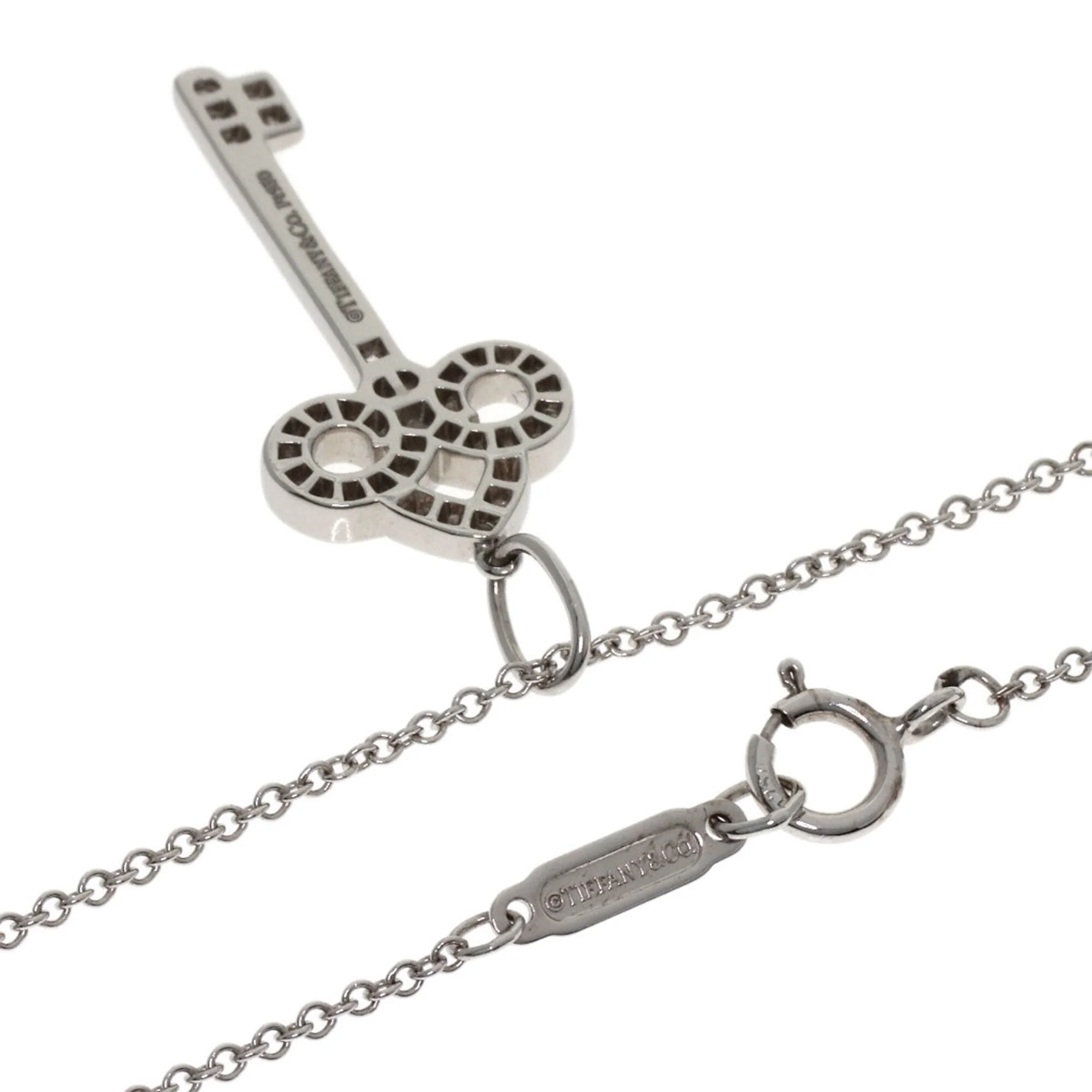 Fleur de Lis Key Pendant Necklace Platinum and 18K White Gold with Diamond - Image 2