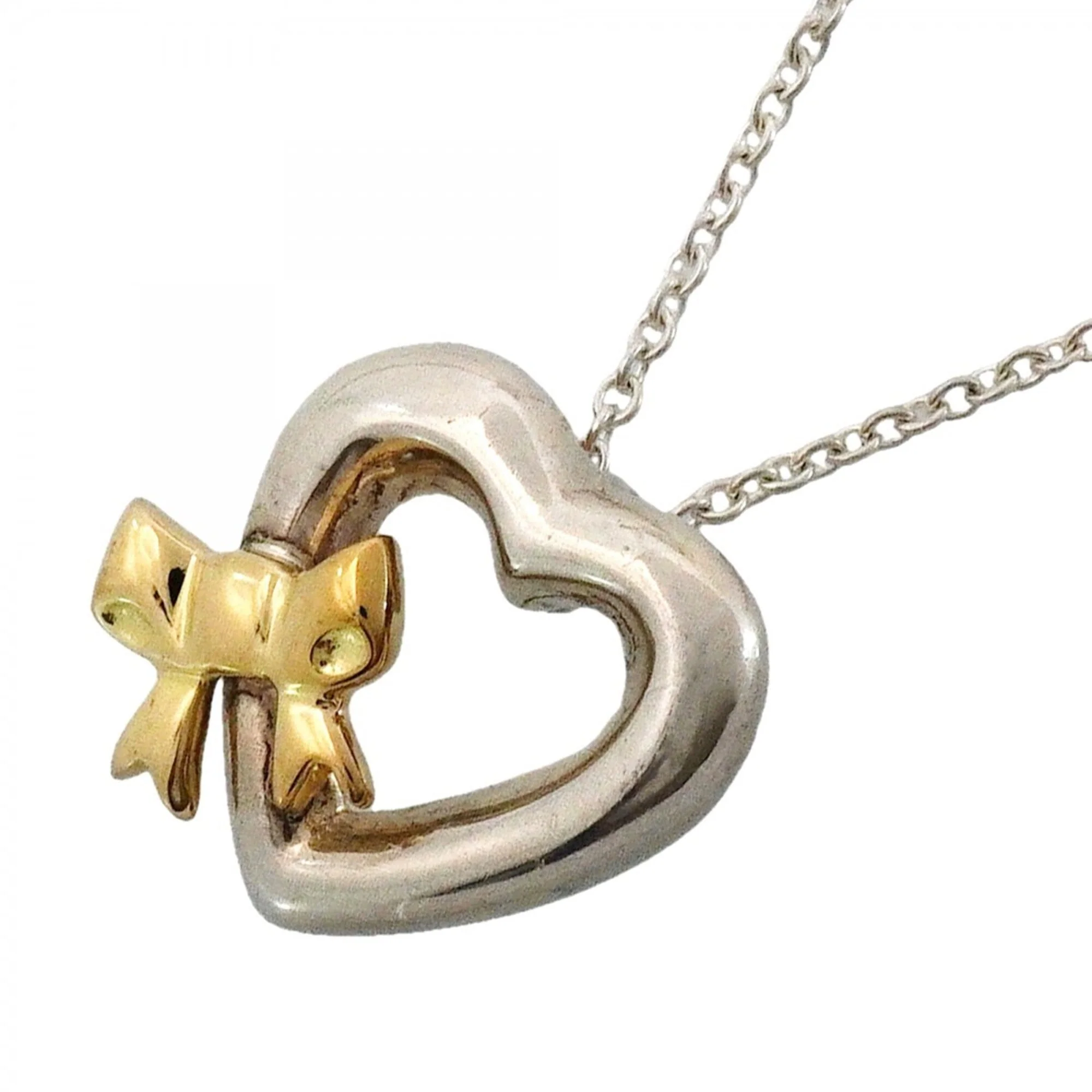 Heart Ribbon Pendant Necklace Sterling Silver and 18K Yellow Gold