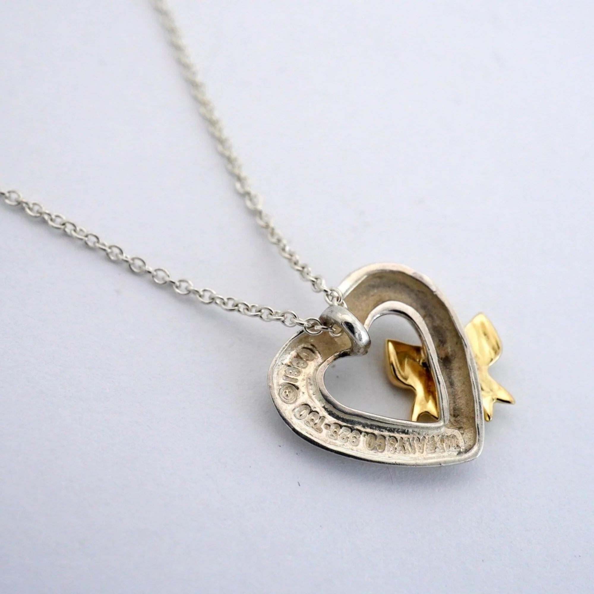 Heart Ribbon Pendant Necklace Sterling Silver and 18K Yellow Gold - Image 2