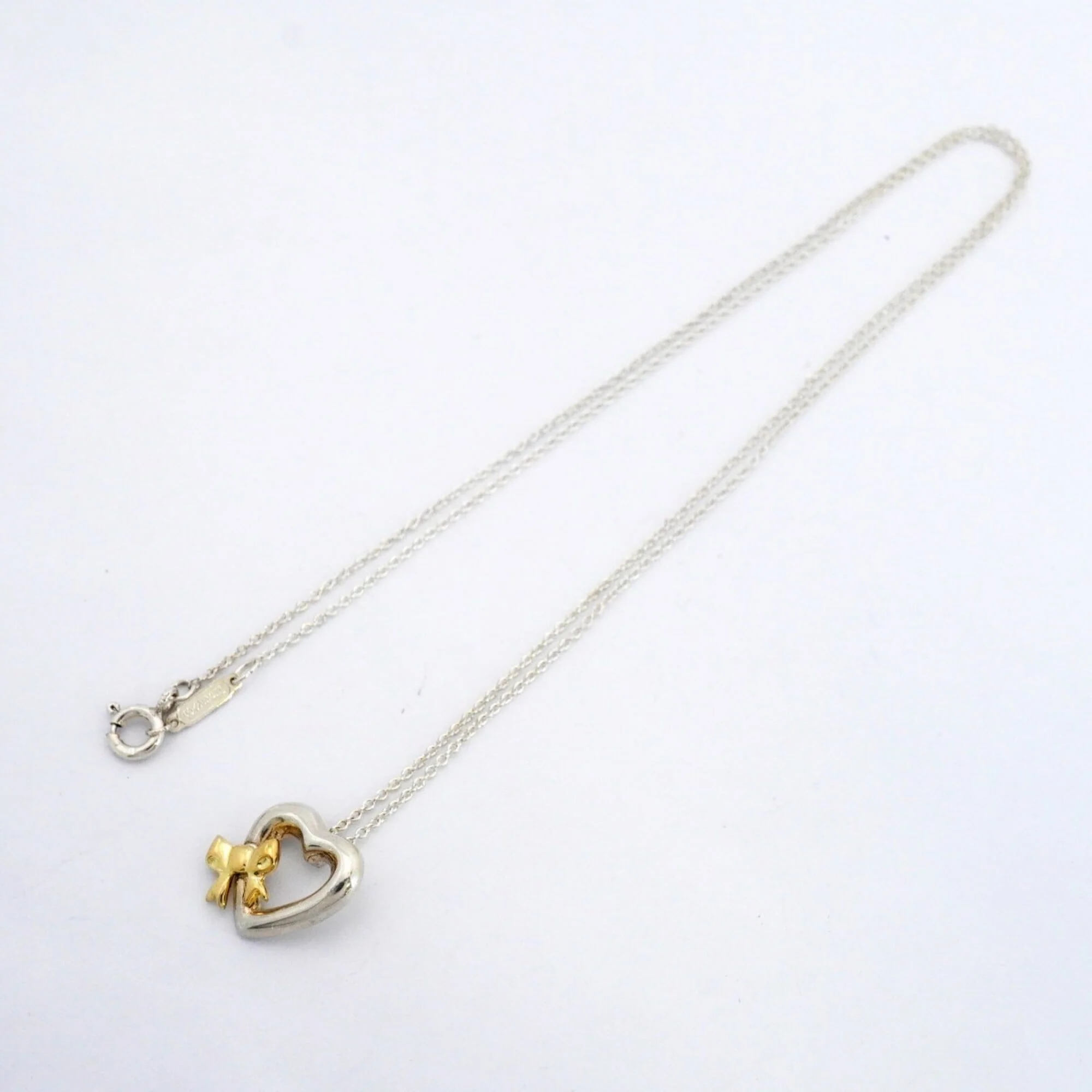 Heart Ribbon Pendant Necklace Sterling Silver and 18K Yellow Gold - Image 3
