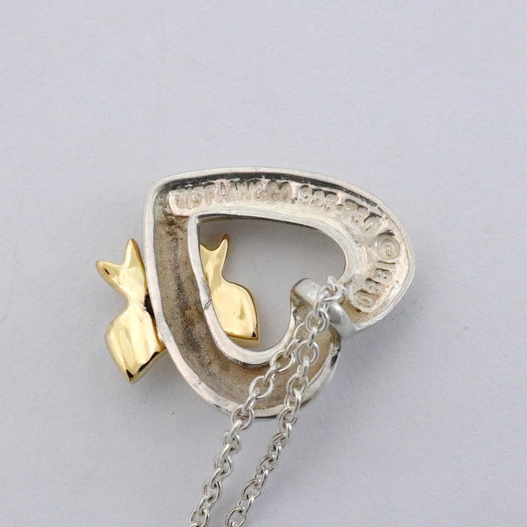Heart Ribbon Pendant Necklace Sterling Silver and 18K Yellow Gold - Image 6