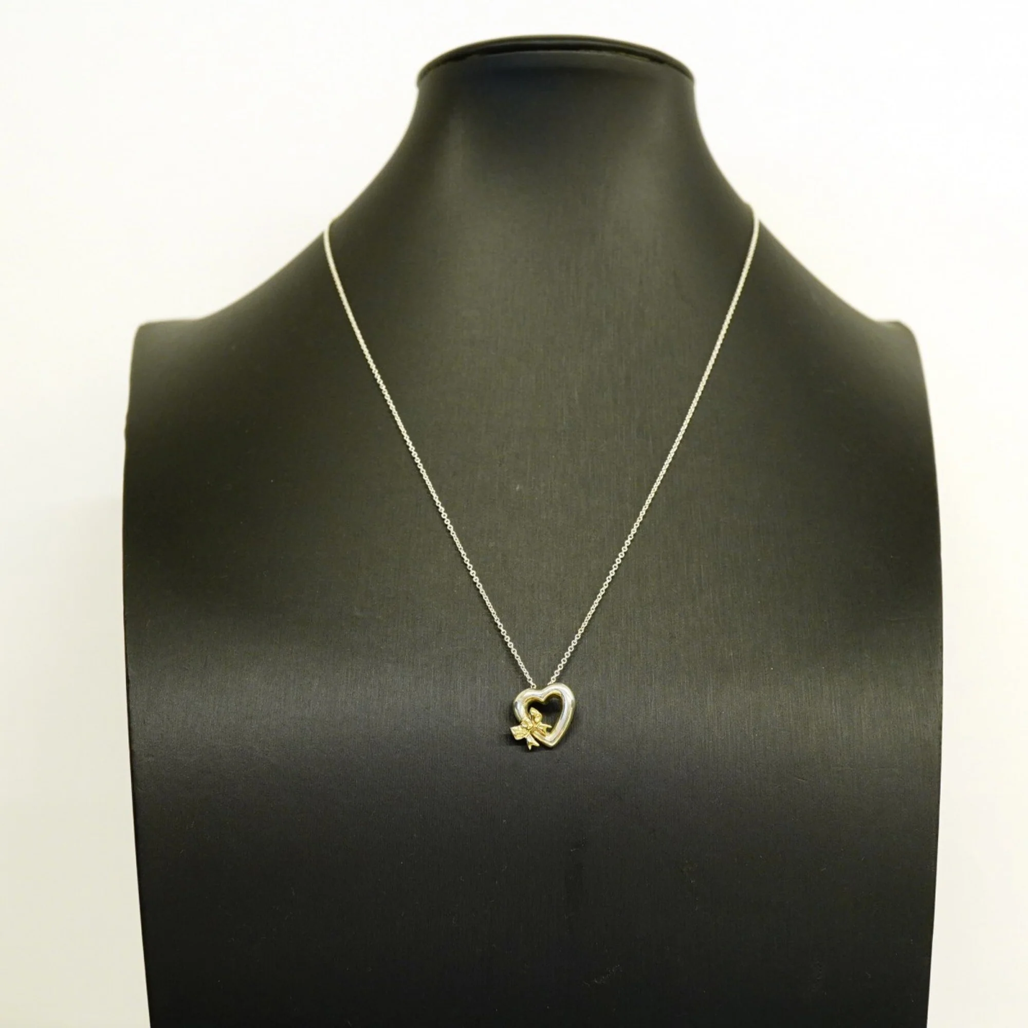 Heart Ribbon Pendant Necklace Sterling Silver and 18K Yellow Gold - Image 7