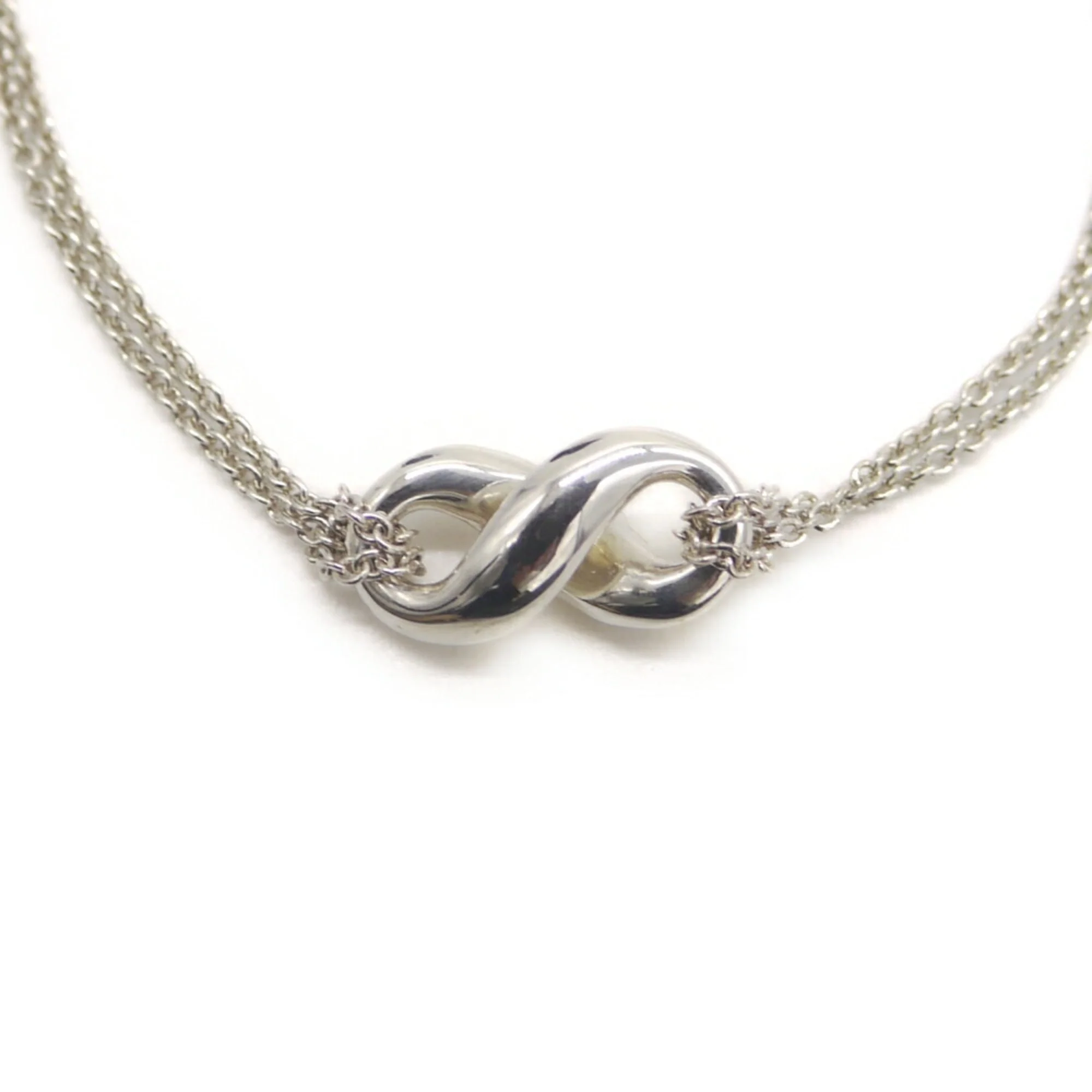 Infinity Pendant Necklace Sterling Silver Double Chain Figaro