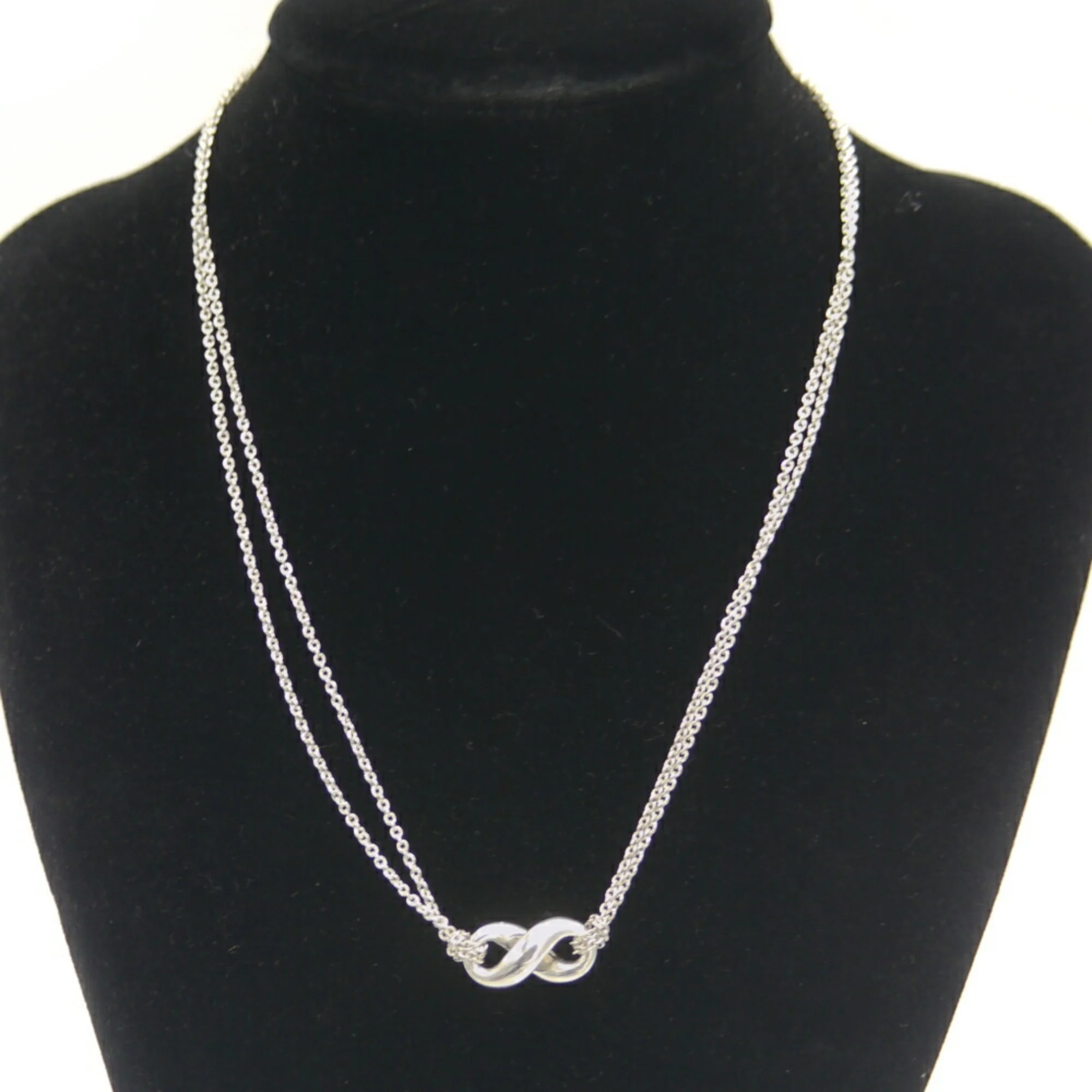 Infinity Pendant Necklace Sterling Silver Double Chain Figaro - Image 6