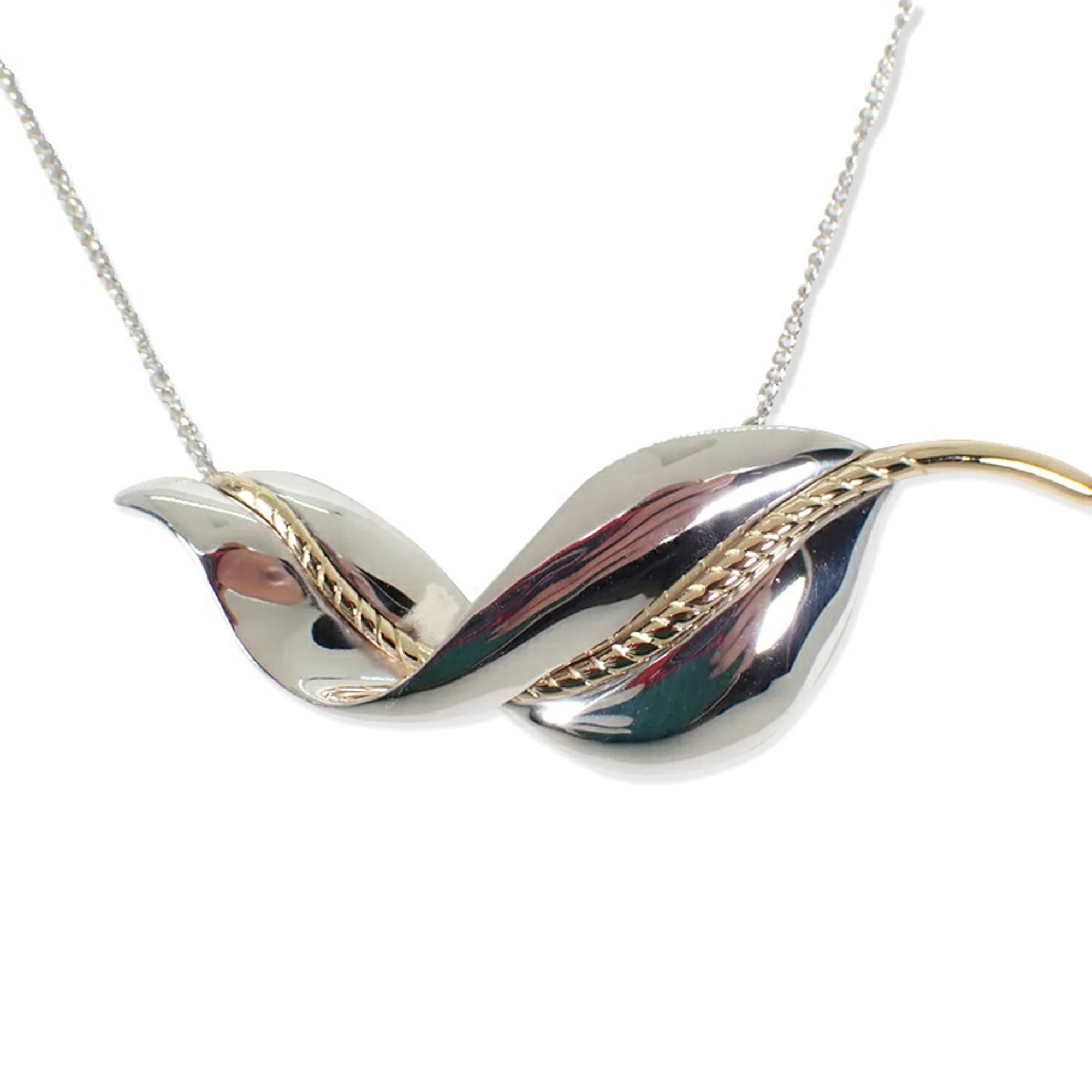 Leaf Pendant Necklace Sterling Silver and 18K Yellow Gold - Image 2