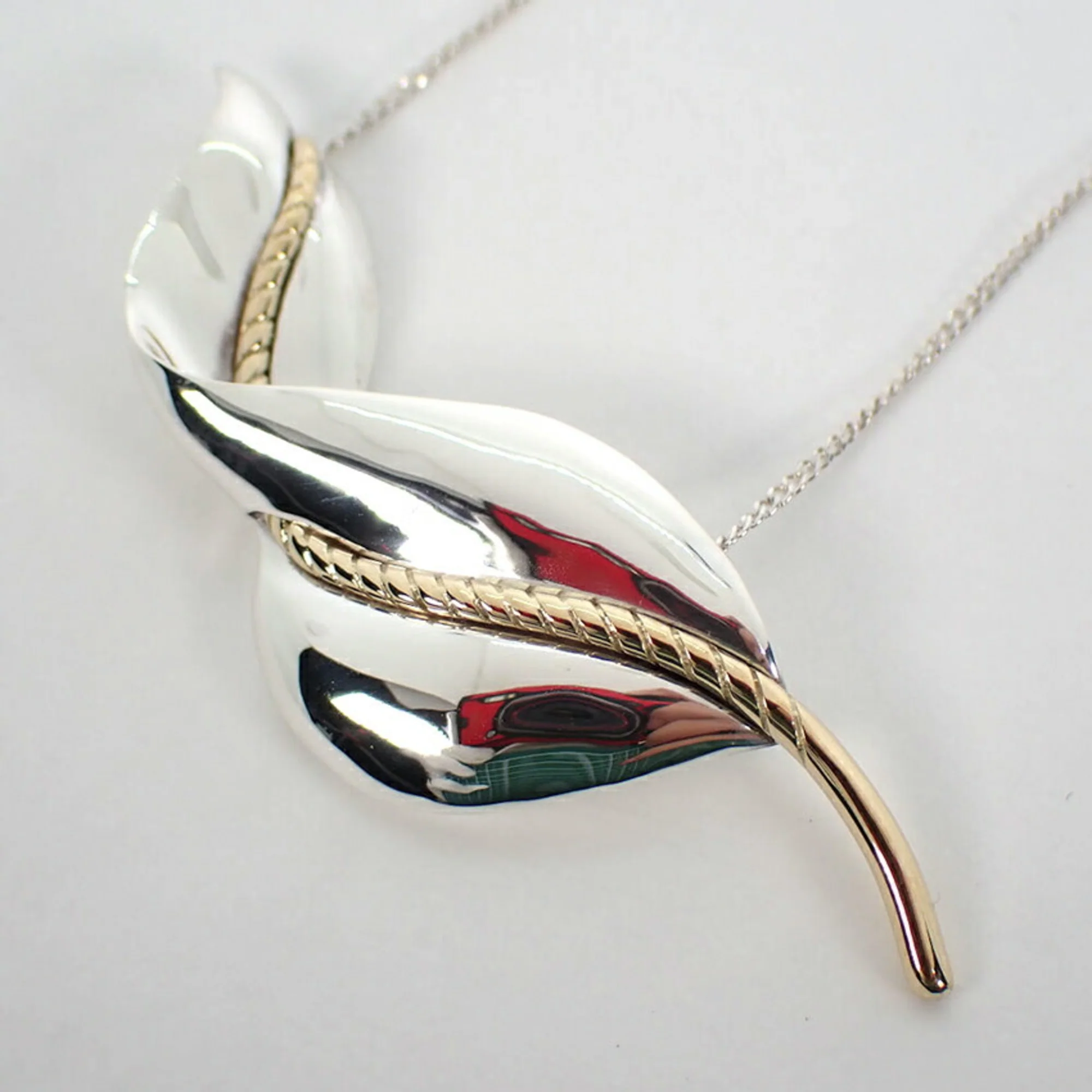 Leaf Pendant Necklace Sterling Silver and 18K Yellow Gold - Image 7