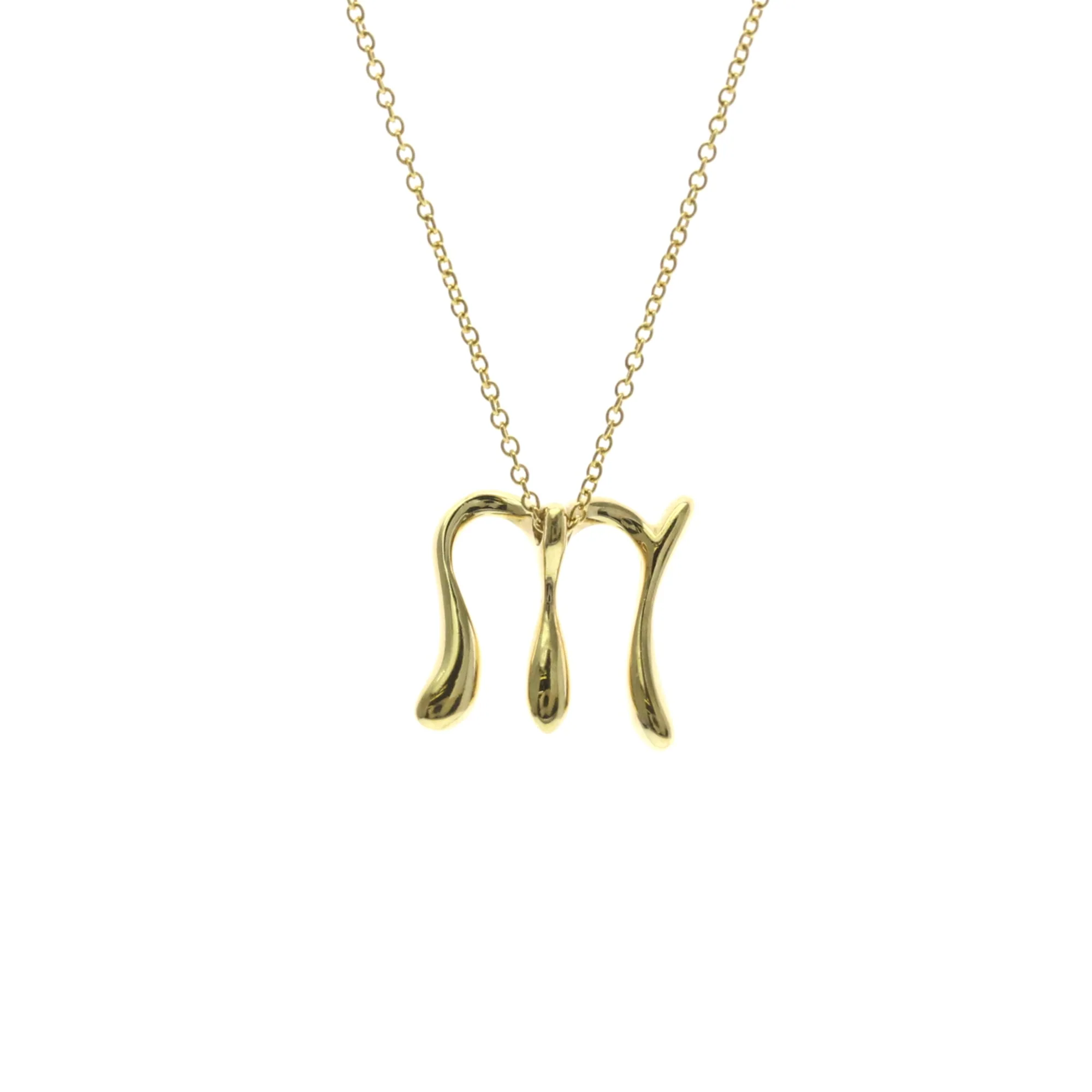 Letter M Pendant Necklace 18K Yellow Gold - Image 2