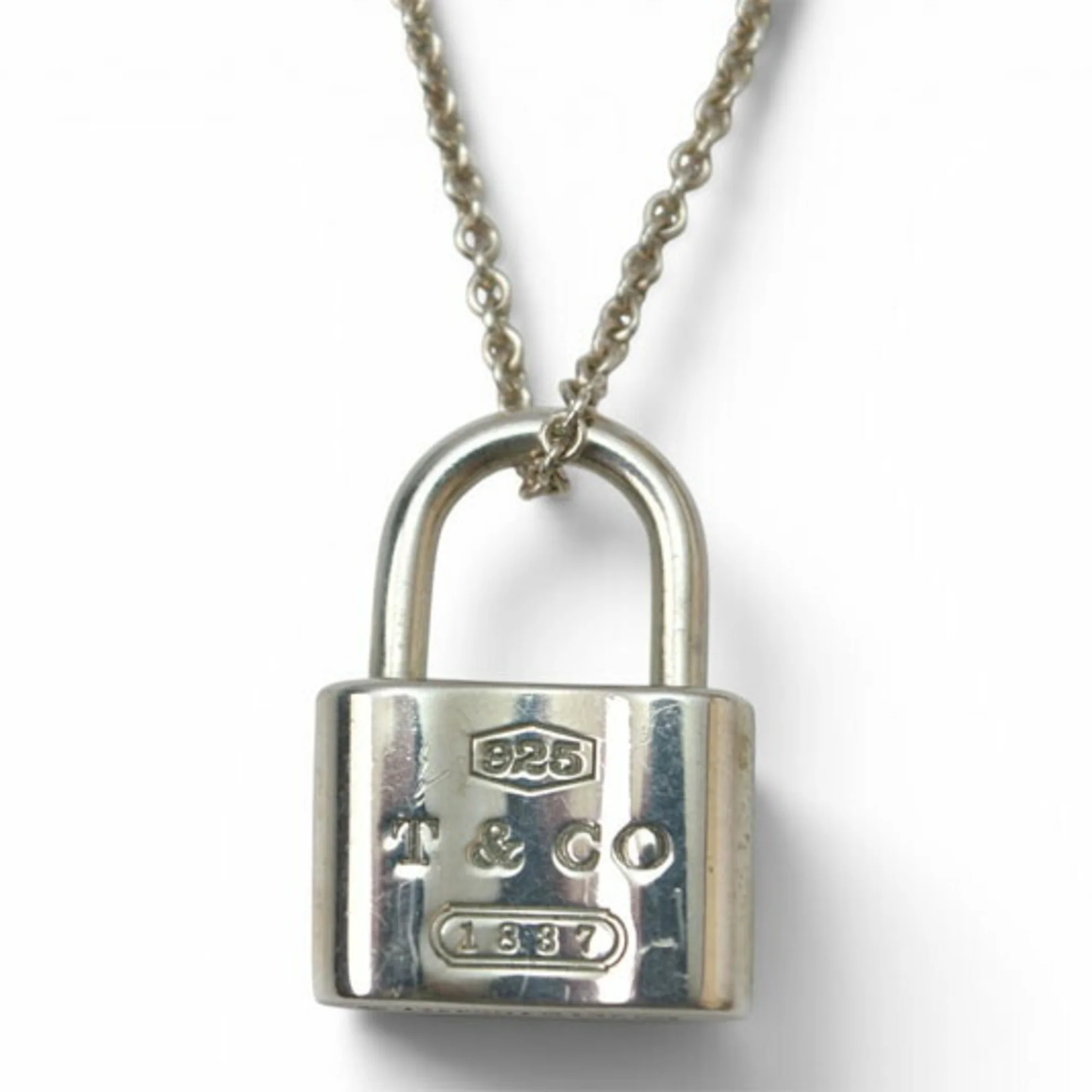 Lock Charm Pendant Necklace Sterling Silver