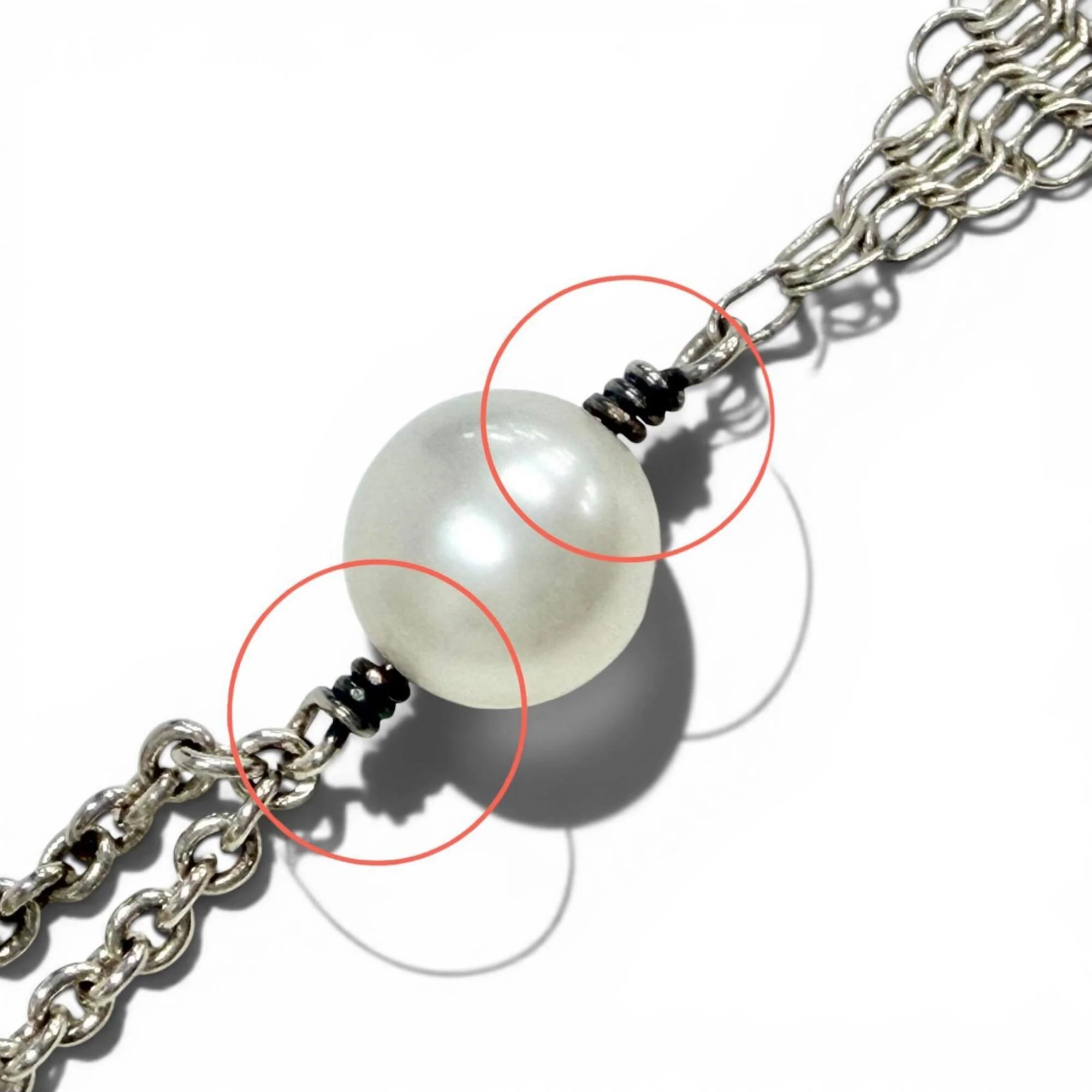 Mesh Tassel Pendant Necklace Sterling Silver and Pearl - Image 9