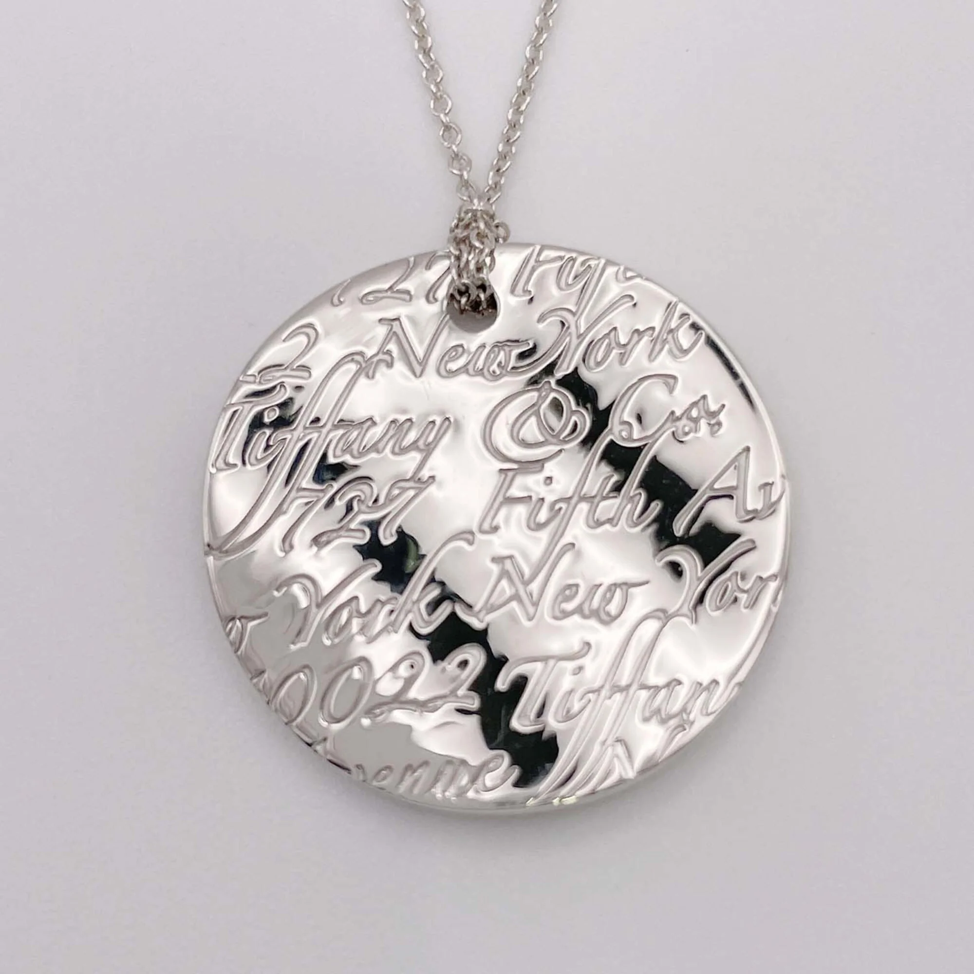 Notes Round Plate Pendant Necklace Sterling Silver - Image 2