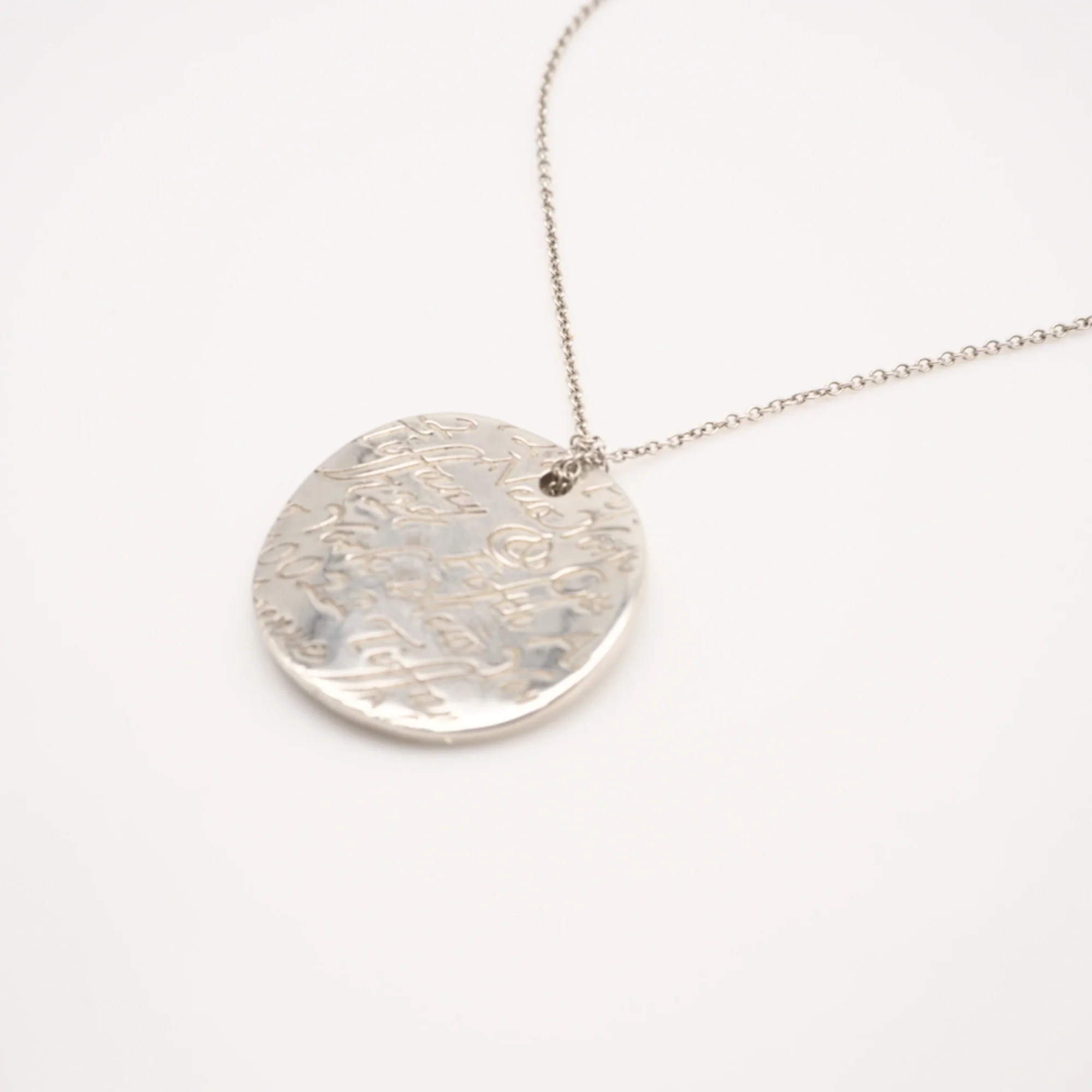 Notes Round Plate Pendant Necklace Sterling Silver - Image 2