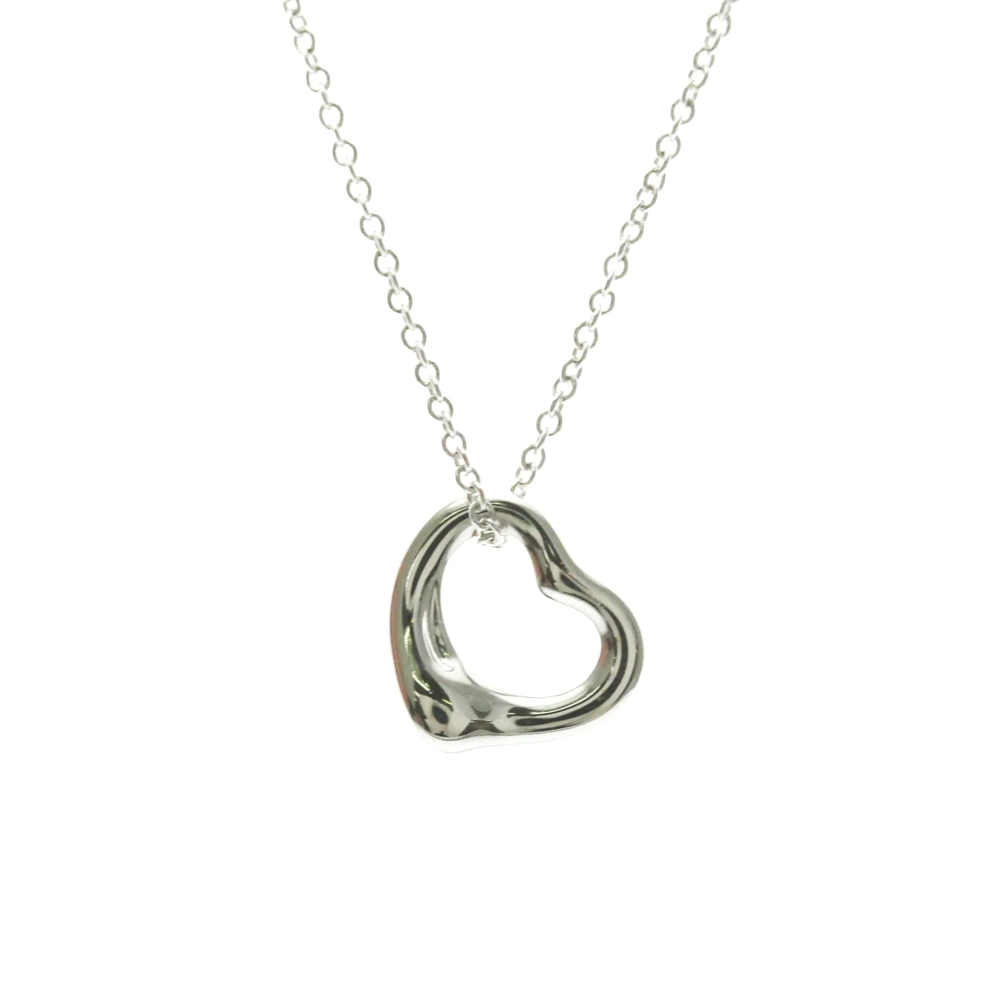 Open Heart Pendant Necklace Sterling Silver with 18K White Gold 11mm