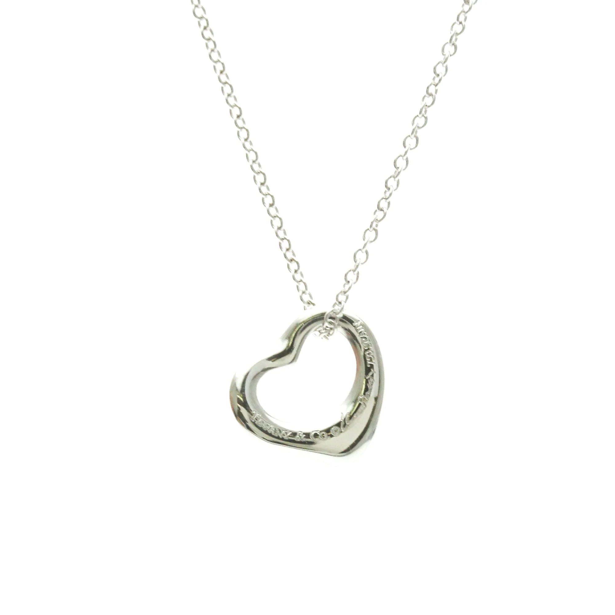 Open Heart Pendant Necklace Sterling Silver with 18K White Gold 11mm - Image 2