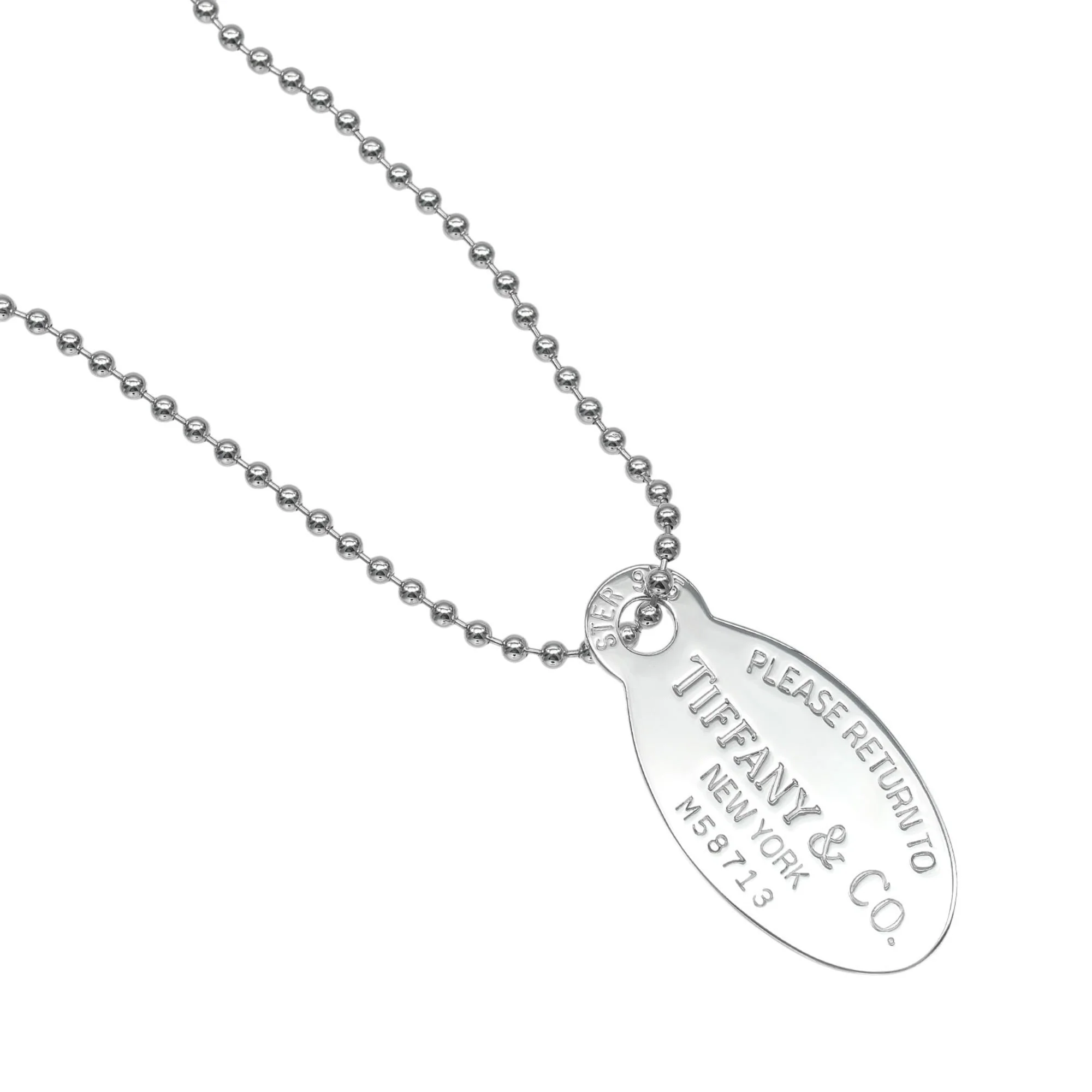 Oval Tag Pendant Necklace Sterling Silver