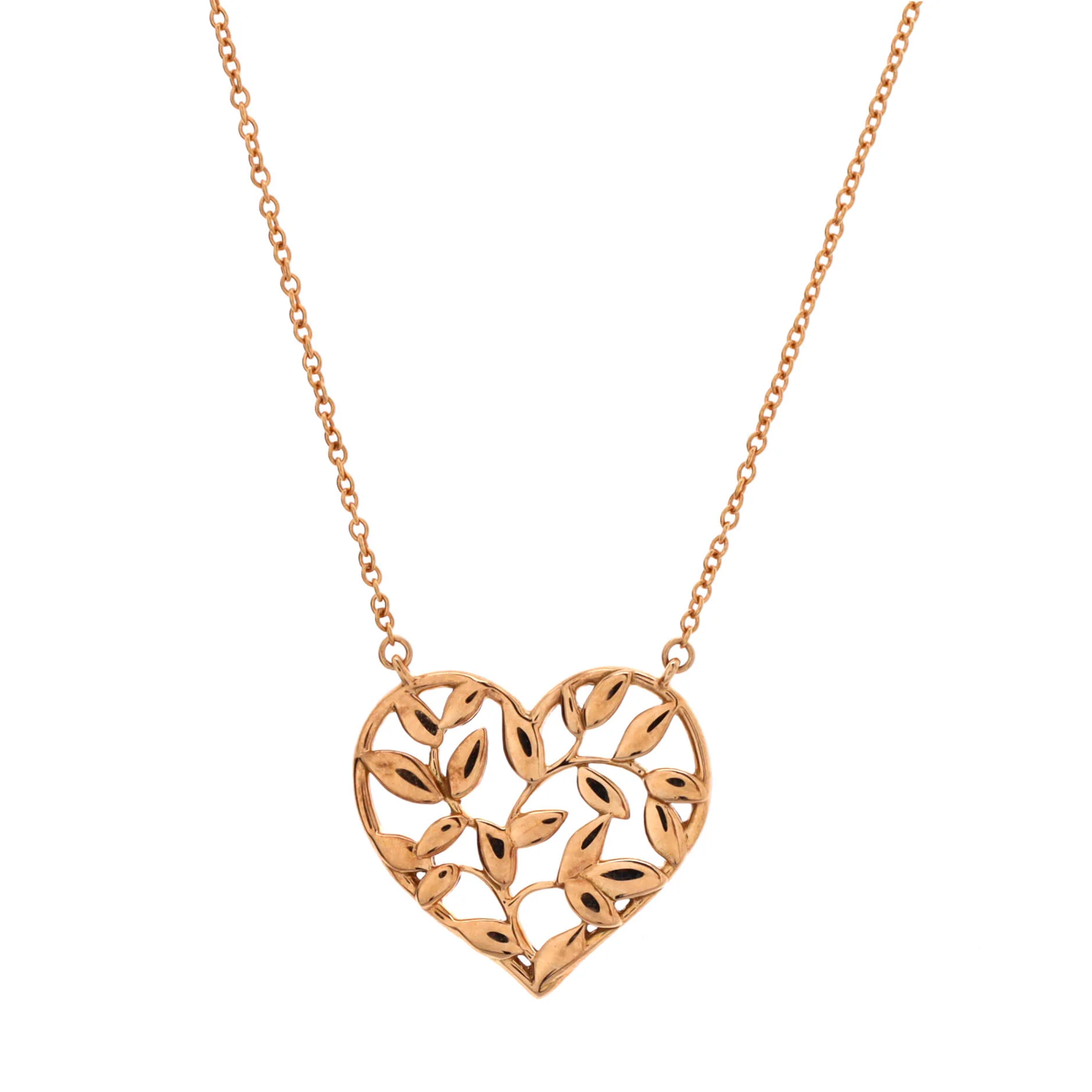 Paloma Picasso Olive Leaf Heart Pendant Necklace 18K Rose Gold