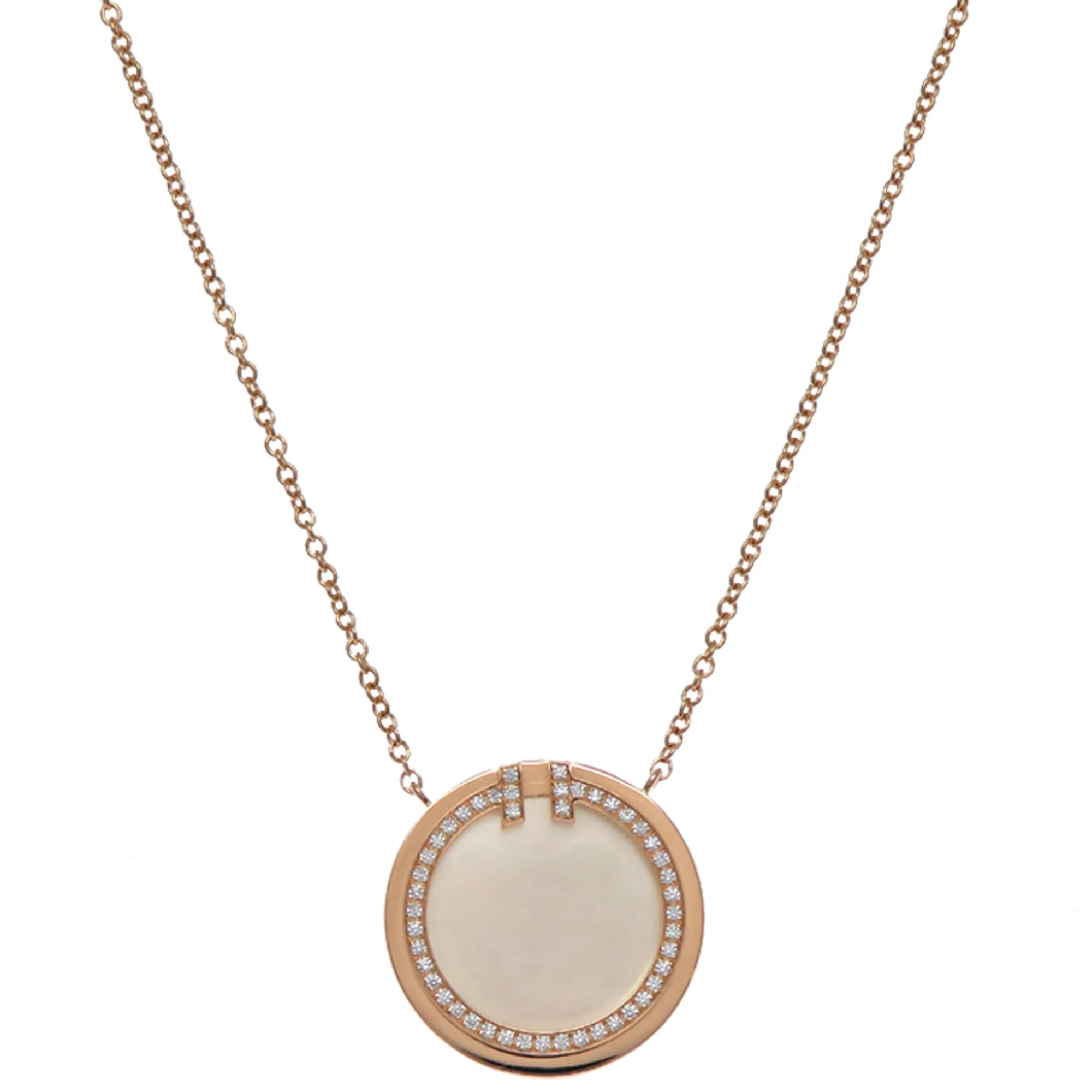 Pendant Necklace 18K Rose Gold With Diamond and Mother of Pearl