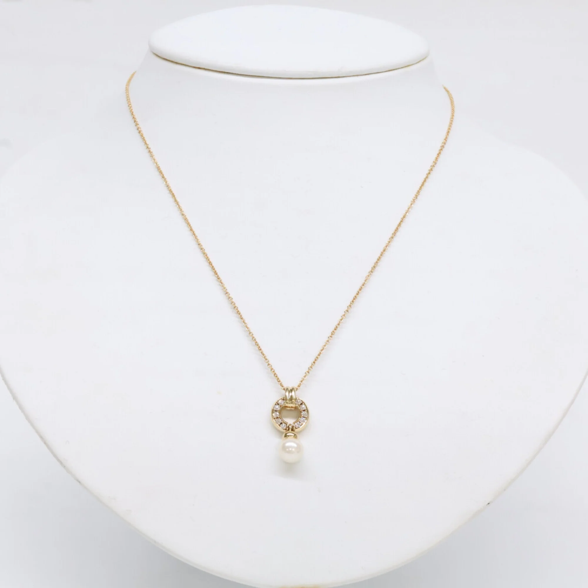 Pendant Necklace 18K Yellow Gold with Diamond and Pearl - Image 9