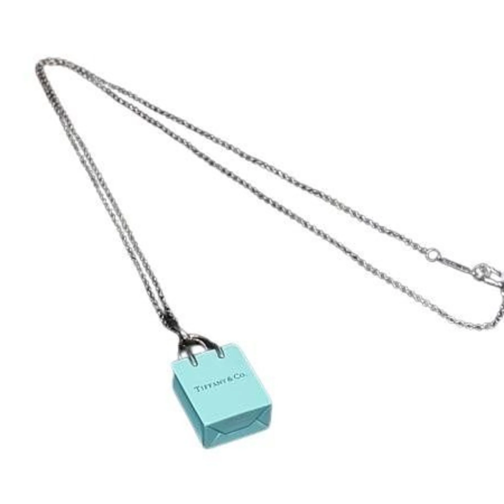 Pendant Necklace Sterling Silver Blue Shopper Motif