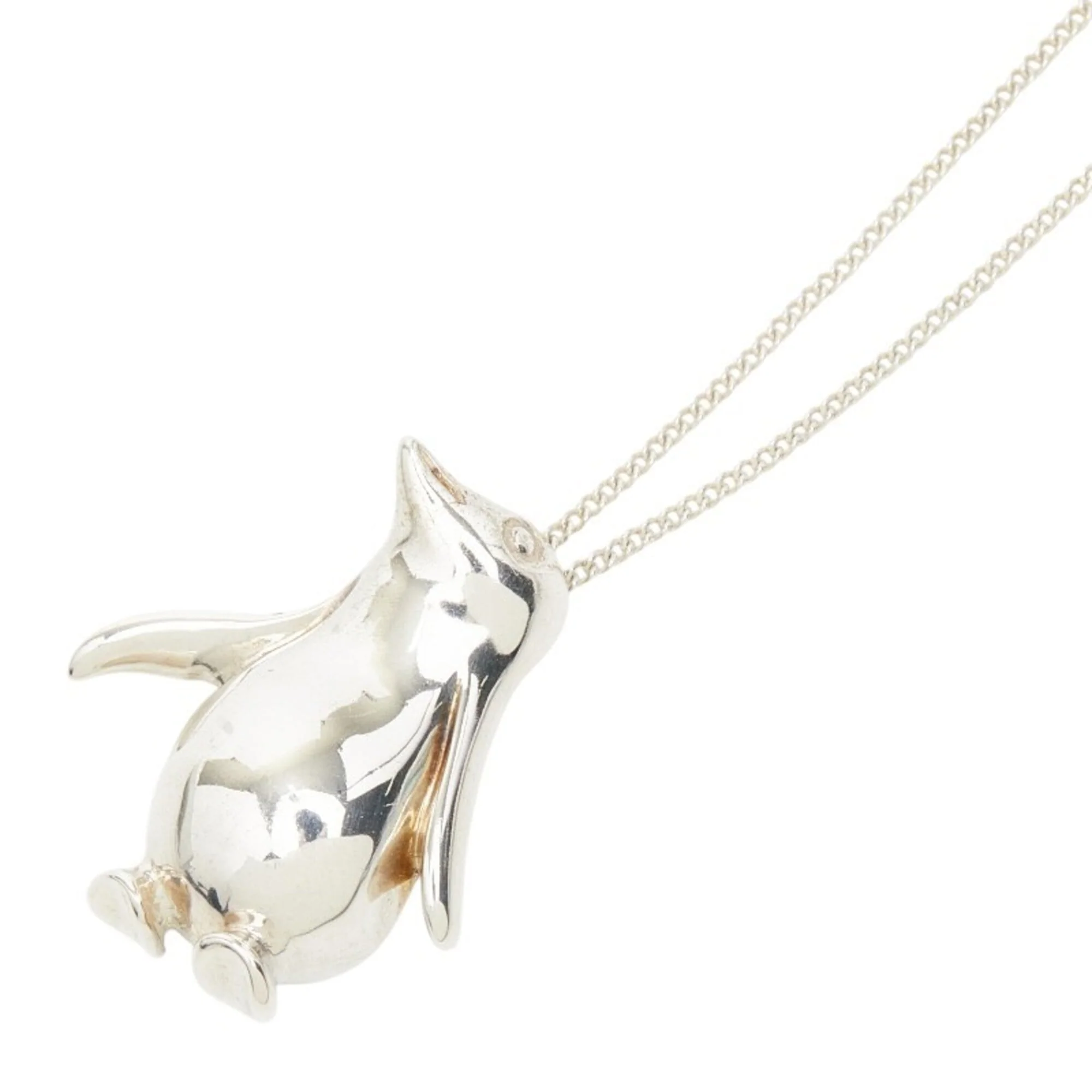 Penguin Motif Chain Pendant Necklace Sterling Silver