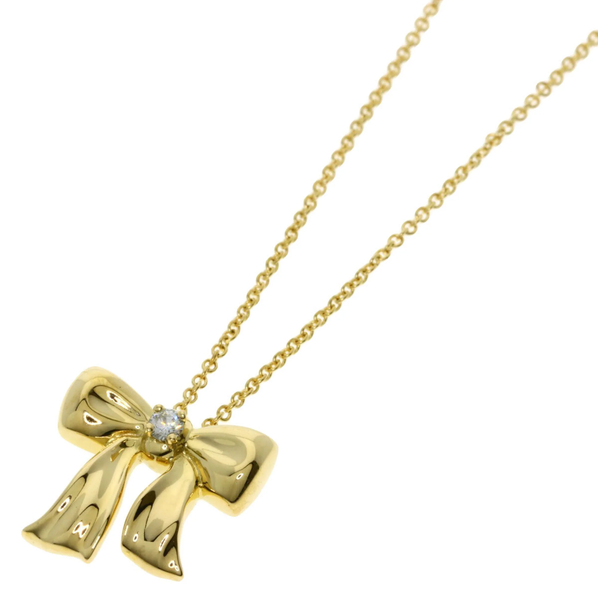 Ribbon Pendant Necklace 18K Yellow Gold with Diamond