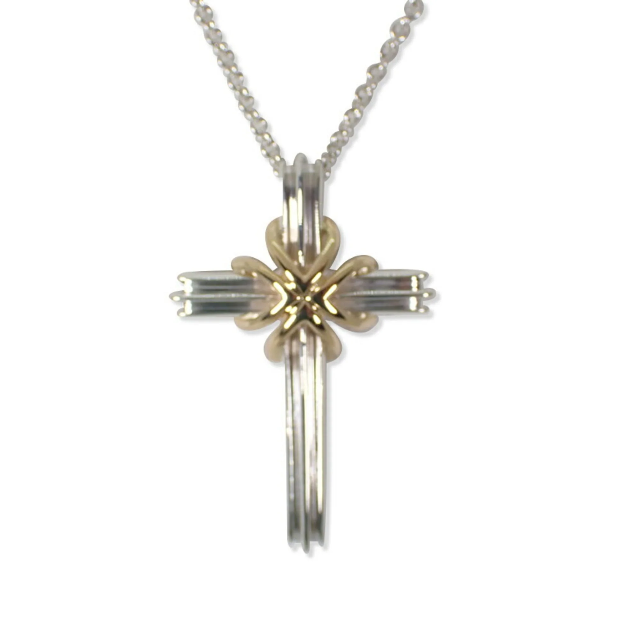 Signature Cross Pendant Necklace Sterling Silver and 18K Yellow Gold