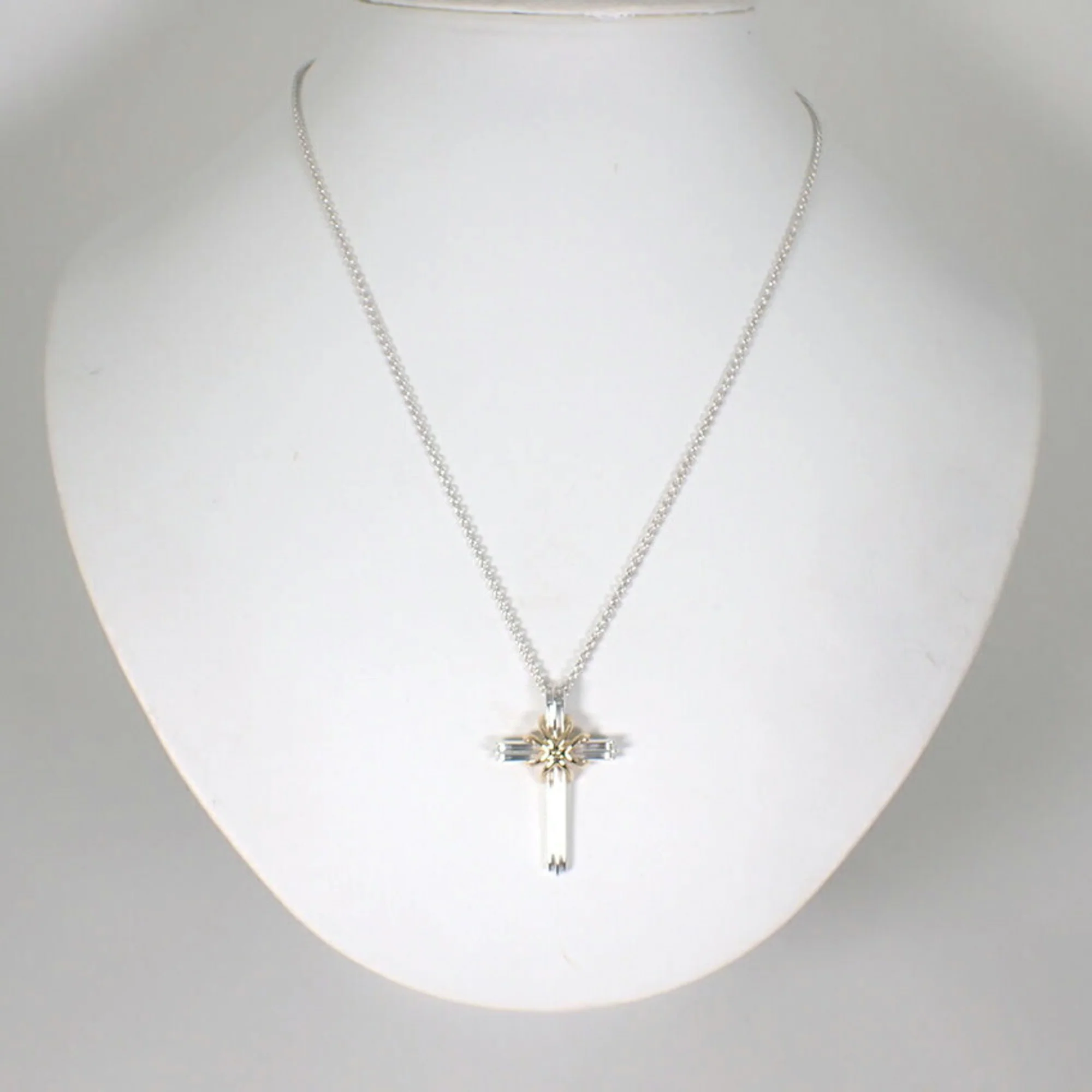 Signature Cross Pendant Necklace Sterling Silver and 18K Yellow Gold - Image 3