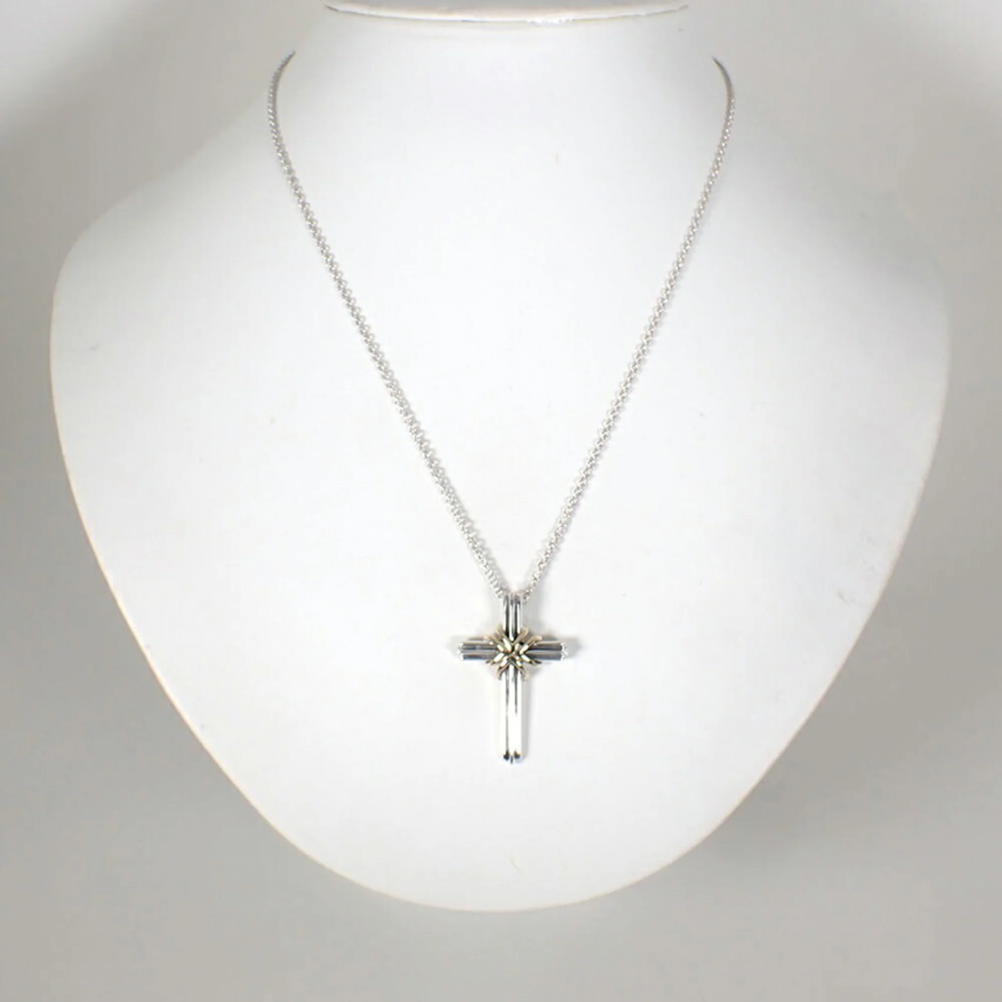 Signature Cross Pendant Necklace Sterling Silver and 18K Yellow Gold - Image 3