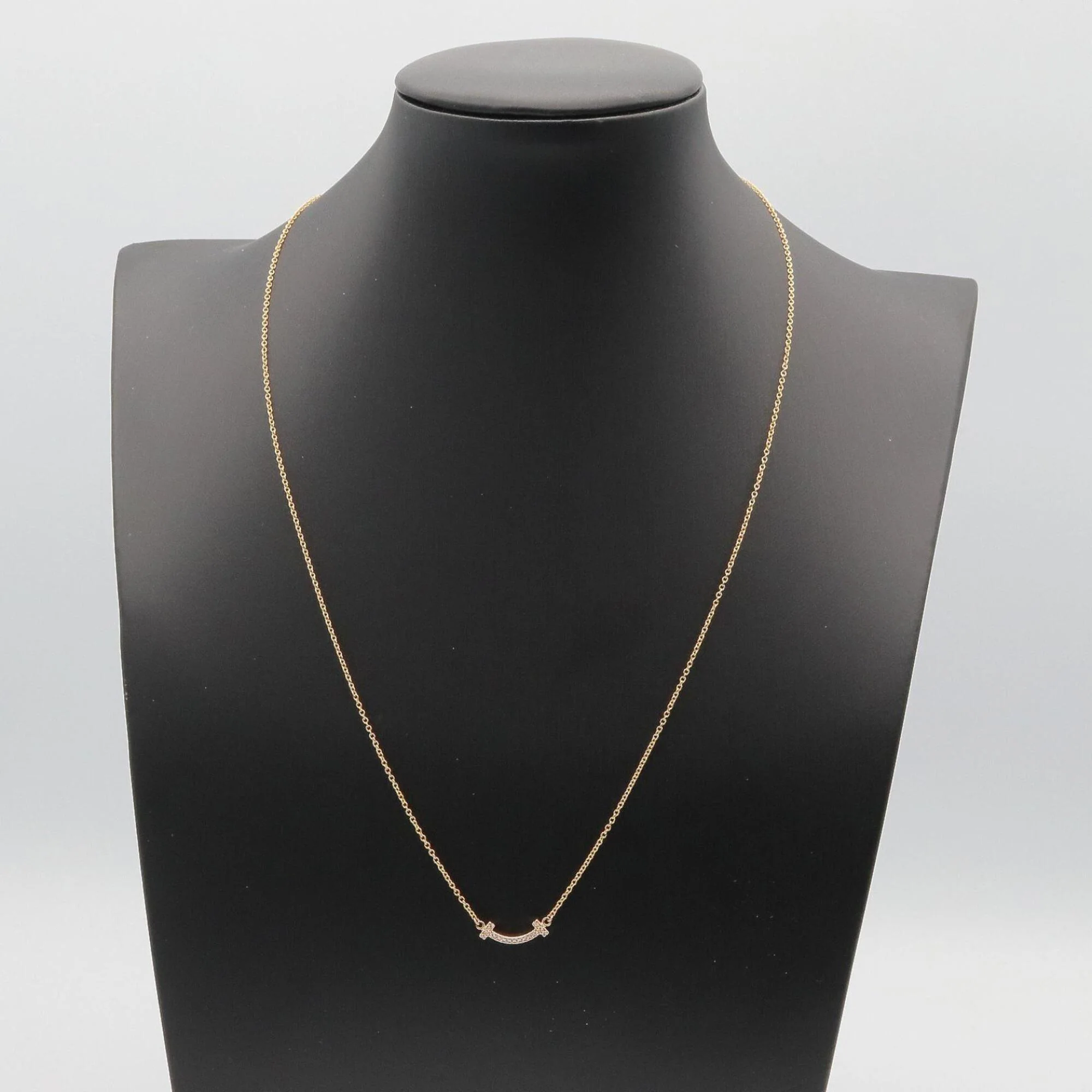 T Smile Mini Pendant Necklace 18K Rose Gold with Diamonds - Image 5