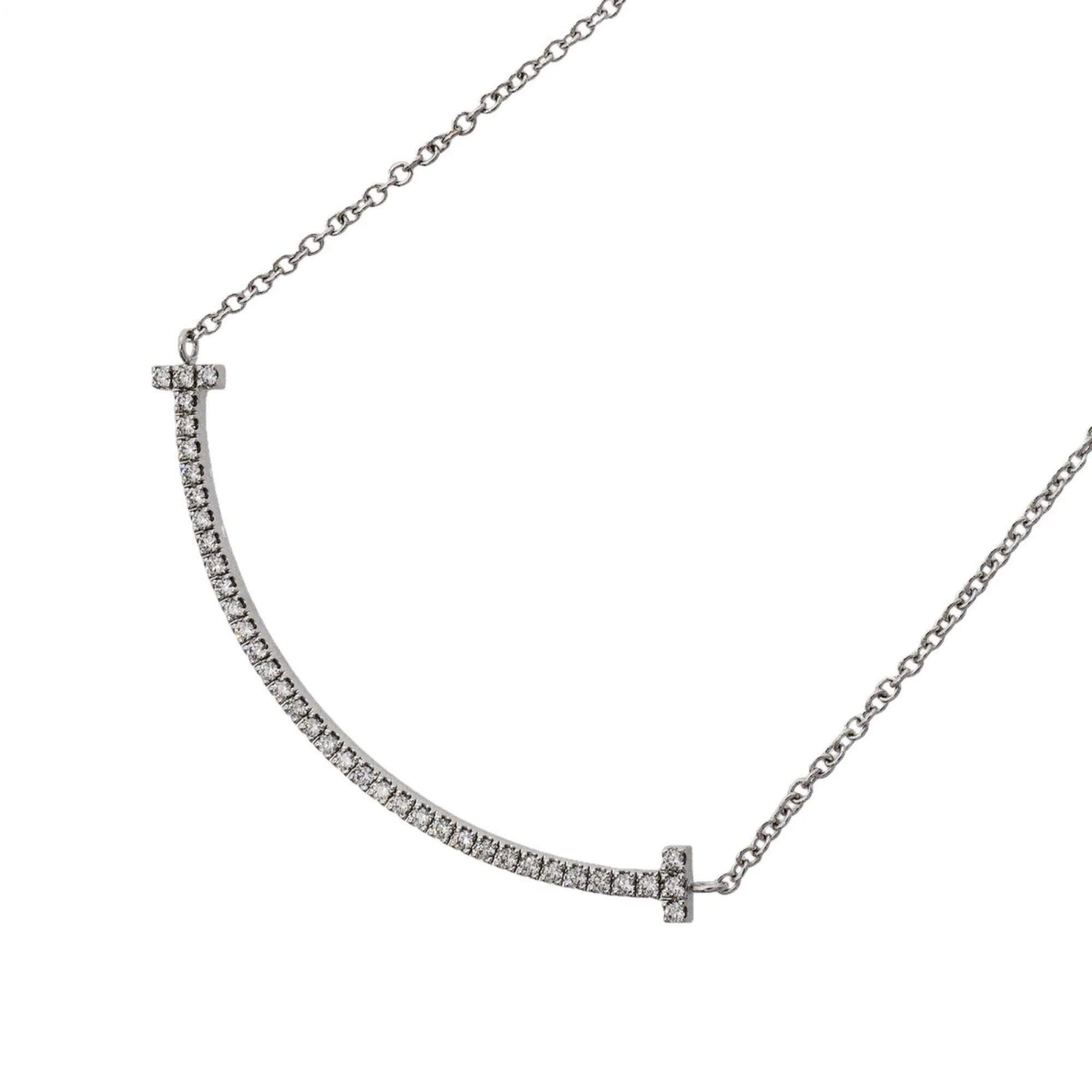 T Smile Pendant Necklace 18K White Gold with Diamonds