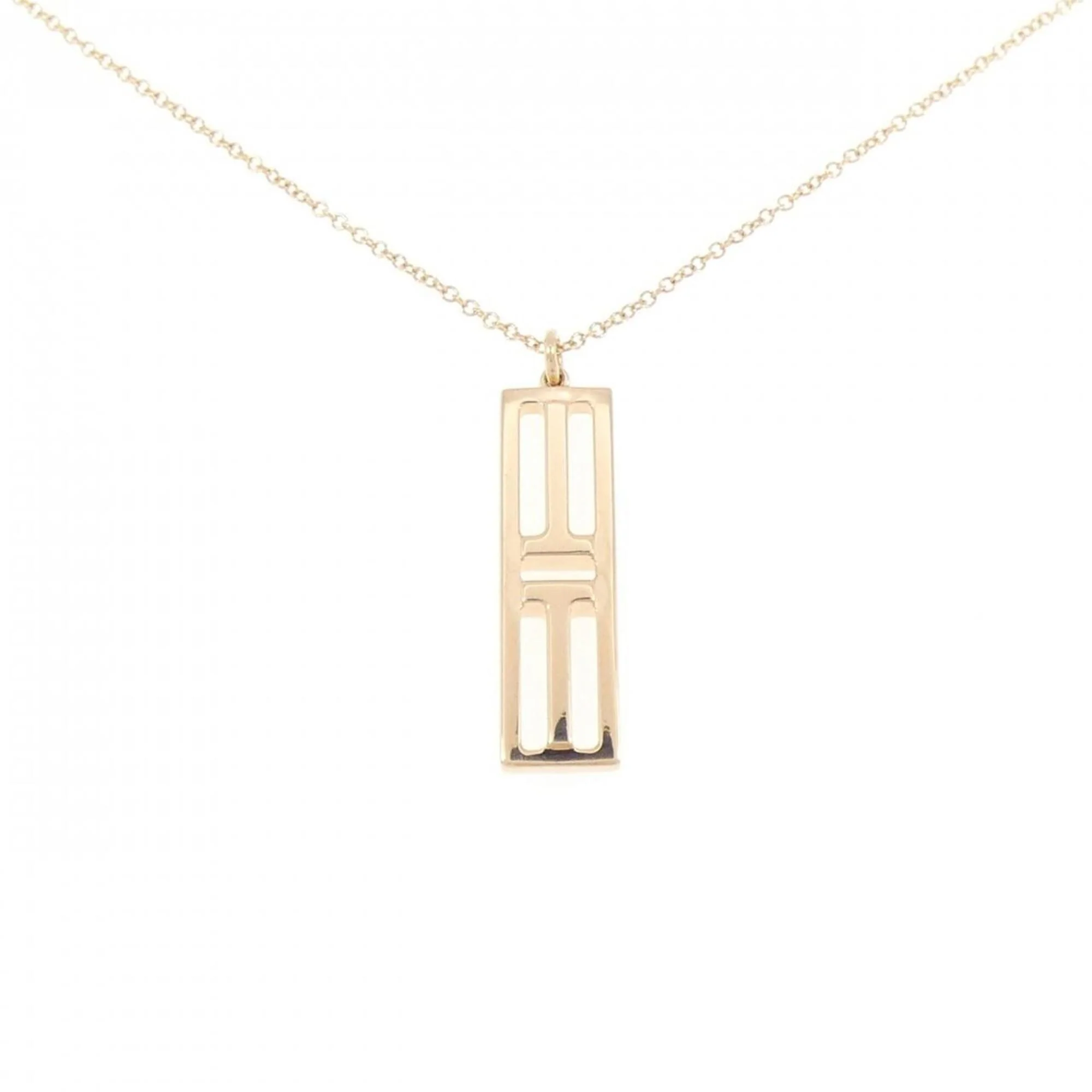 T Two Open Vertical Bar Pendant Necklace 18K Rose Gold