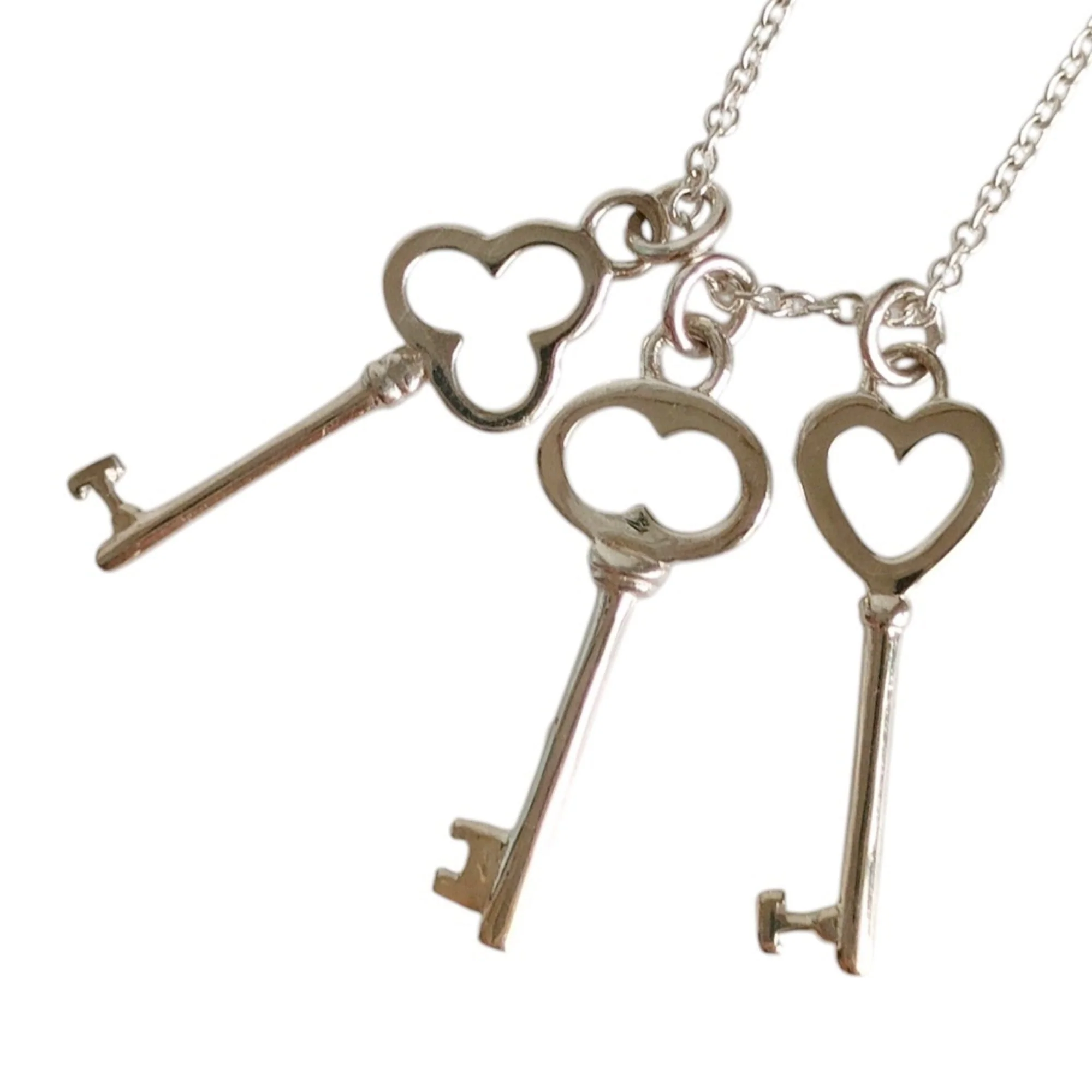 Triple Three-Key Chain Pendant Necklace Sterling Silver