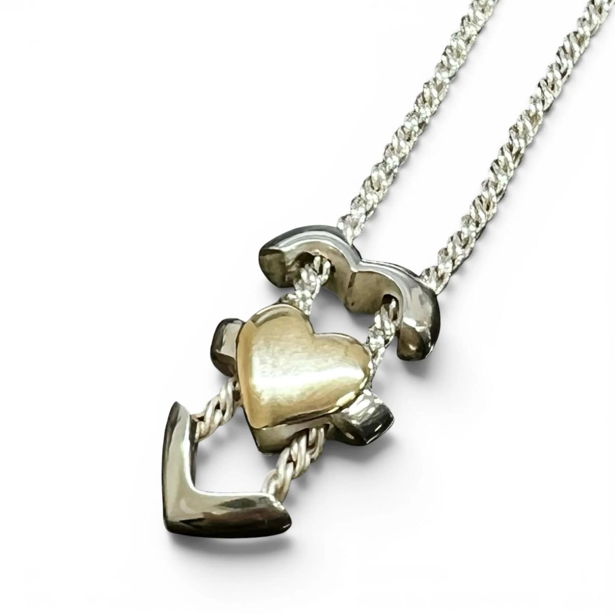 Vintage Double Heart Puzzle Pendant Necklace Sterling Silver - Image 5