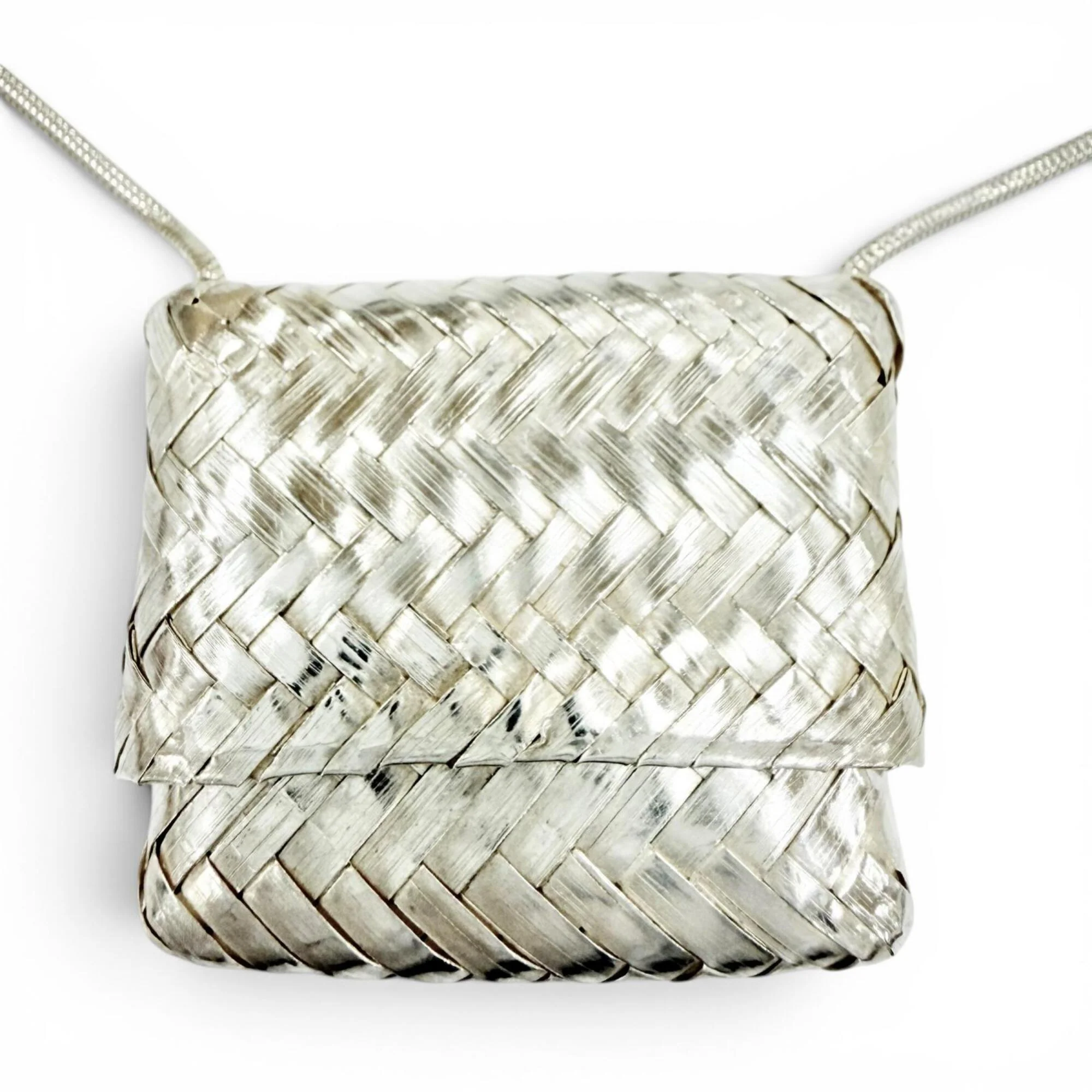 Vintage Pendant Necklace Sterling Silver Vintage Mesh Braided Long - Image 2
