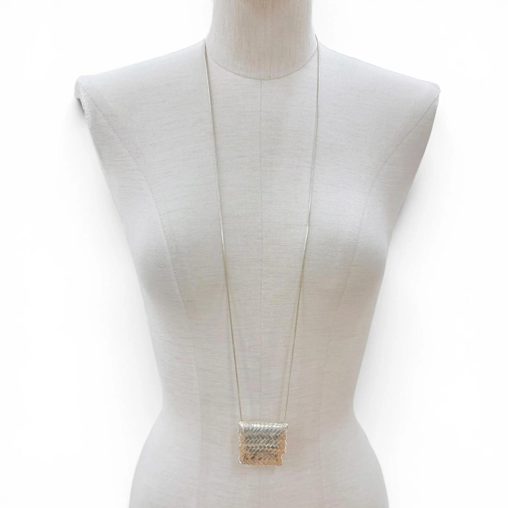 Vintage Pendant Necklace Sterling Silver Vintage Mesh Braided Long - Image 3
