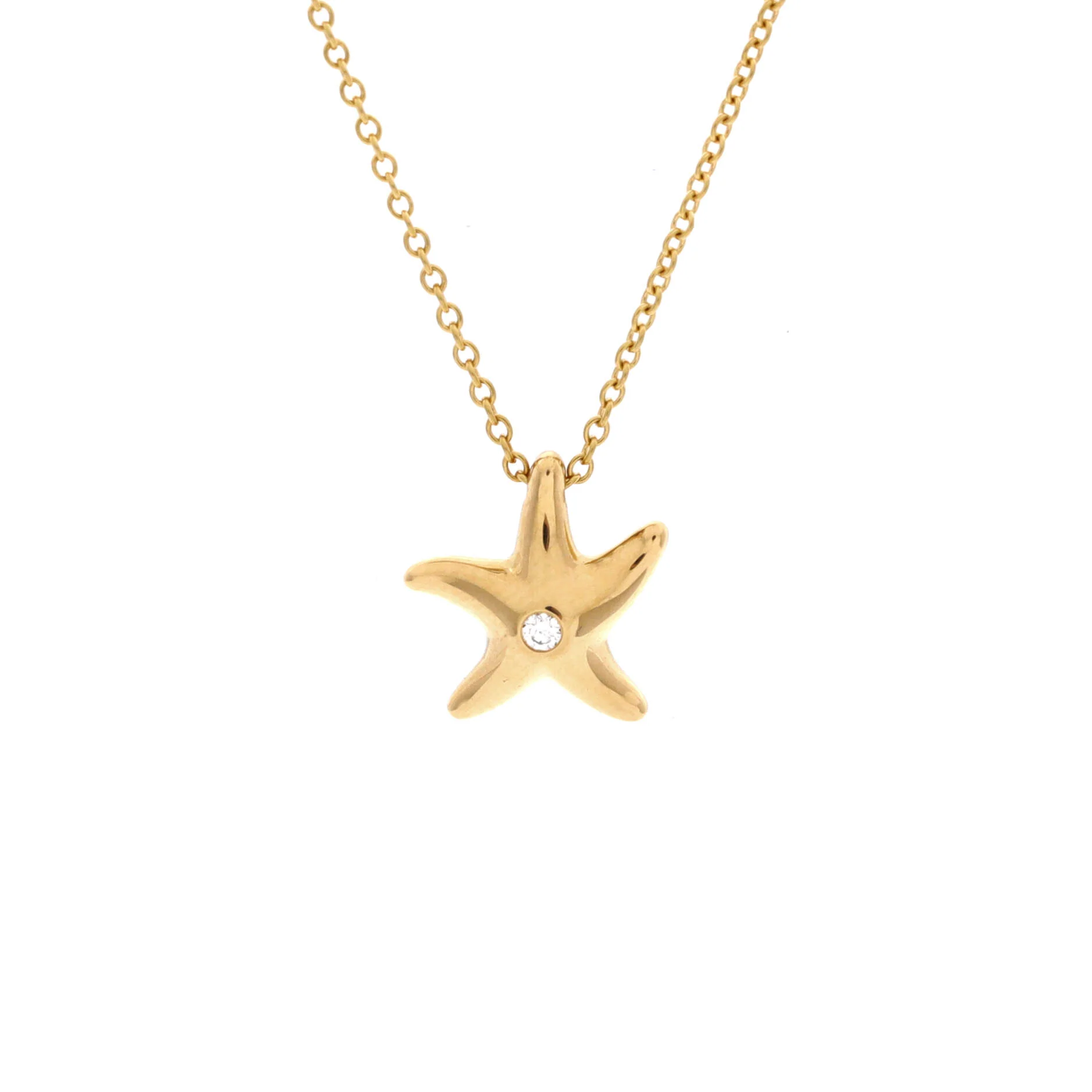 Vintage Starfish Pendant Necklace 18K Yellow Gold with Diamond