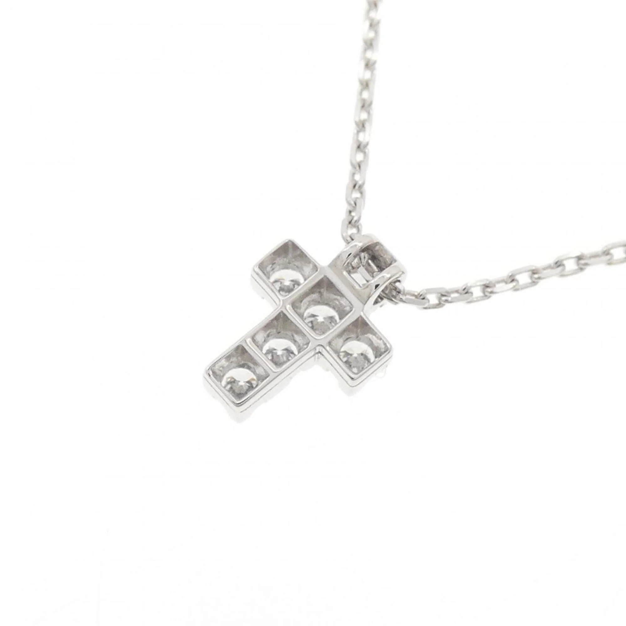 Croix Miniature Pendant Necklace 18K White Gold with Diamond - Image 4
