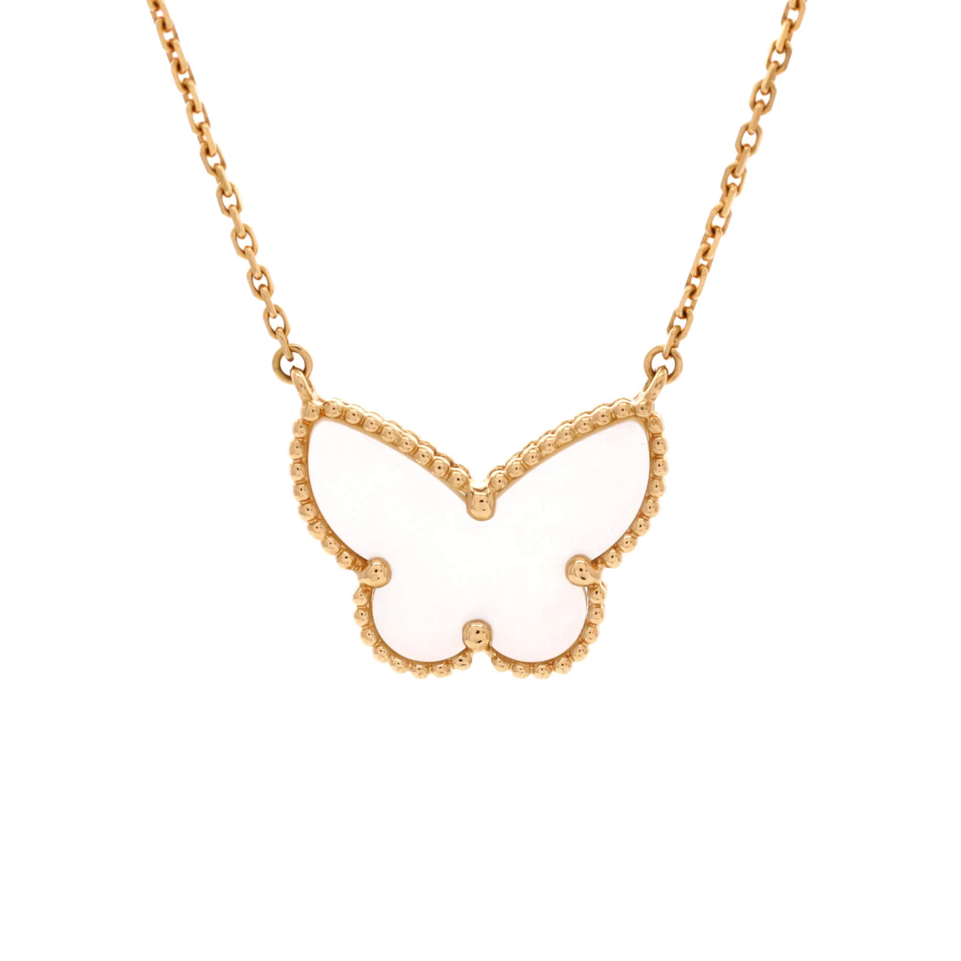 Lucky Alhambra Butterfly Pendant Necklace 18K Yellow Gold with Mother of Pearl