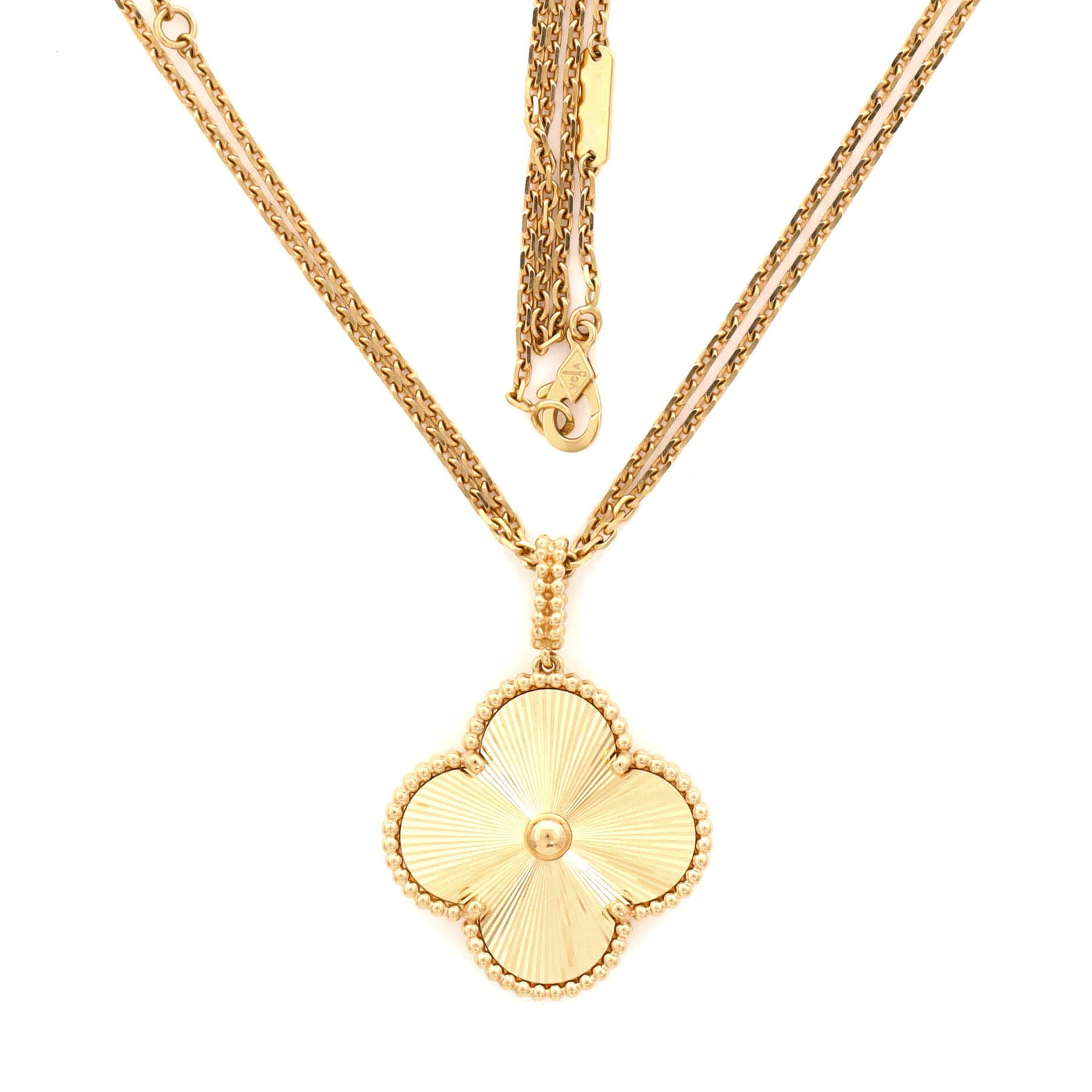 Magic Alhambra Pendant Long Necklace Guilloche 18K Yellow Gold - Image 3
