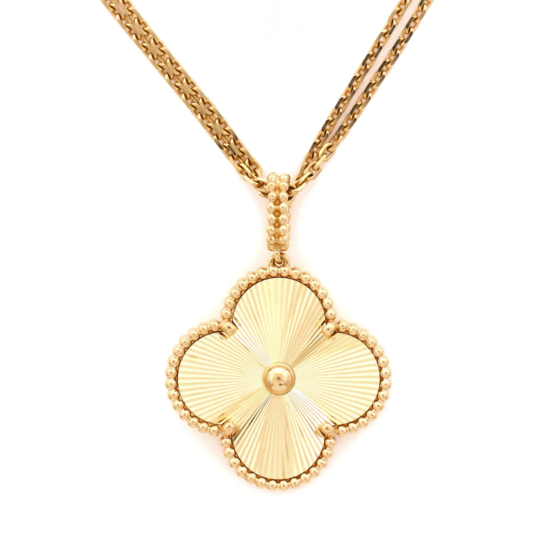 Magic Alhambra Pendant Long Necklace Guilloche 18K Yellow Gold - Image 4